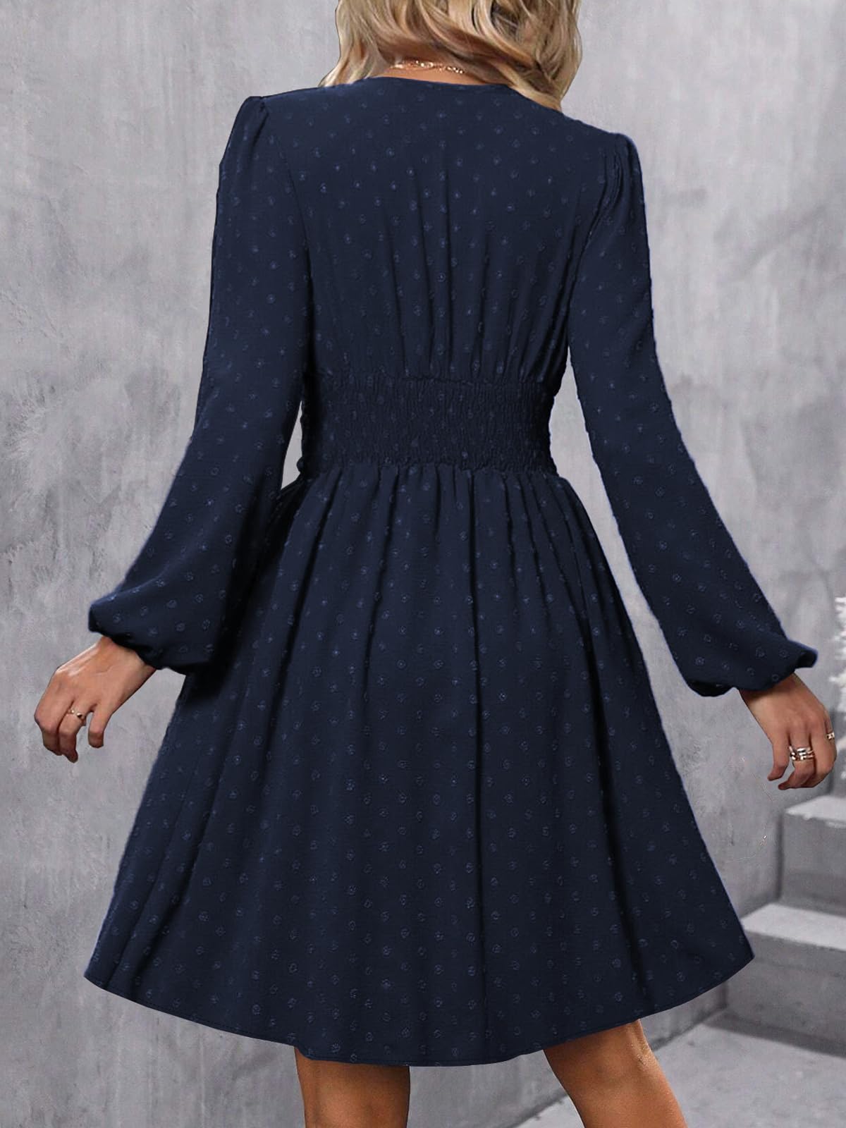 LIAMERHE Damen Elegant Kleid Langarm/Kurze Ärmel V-Ausschnitt Casual Kleider A-Linie Blumenmuster Minikleid Freizeitkleider Sommer Herbst Winter Laternenärmeln Kleid Partykleid