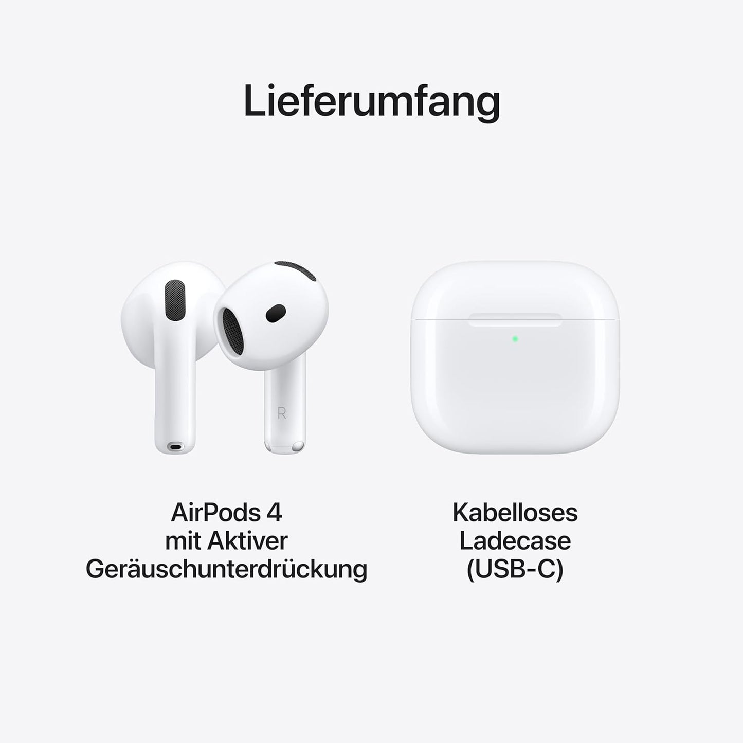 Apple AirPods 4 Kabellose Kopfhörer, Bluetooth Kopfhörer mit aktiver Geräuschunterdrückung, Adaptives Audio, Personalisiertes 3D Audio, Transparenzmodus, USB-C Ladecase, Kabelloses Laden