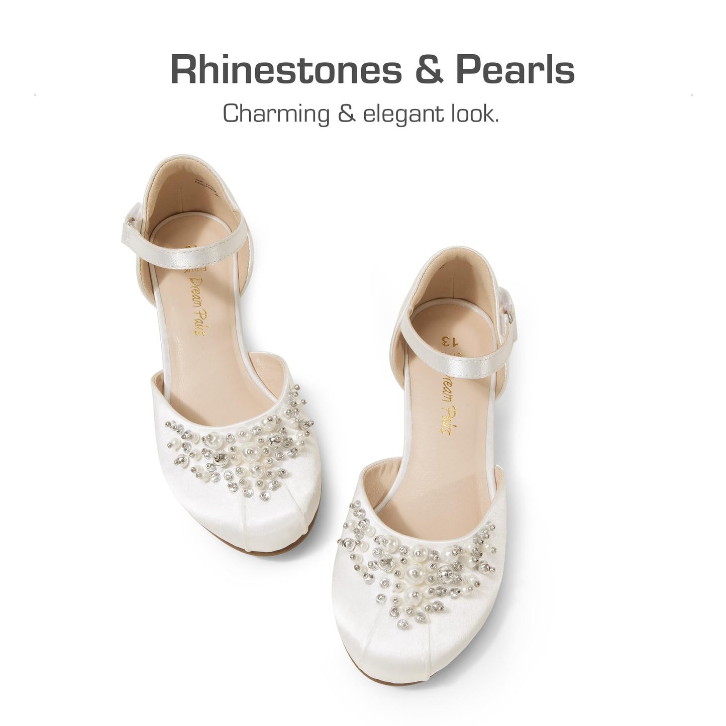 DREAM PAIRS Mädchen Prinzessin Schuhe Schulschuhe Flache Schuhe Kleiderschuhe Absätze niedrige Keilpumps mit Perlen und Strasssteinen