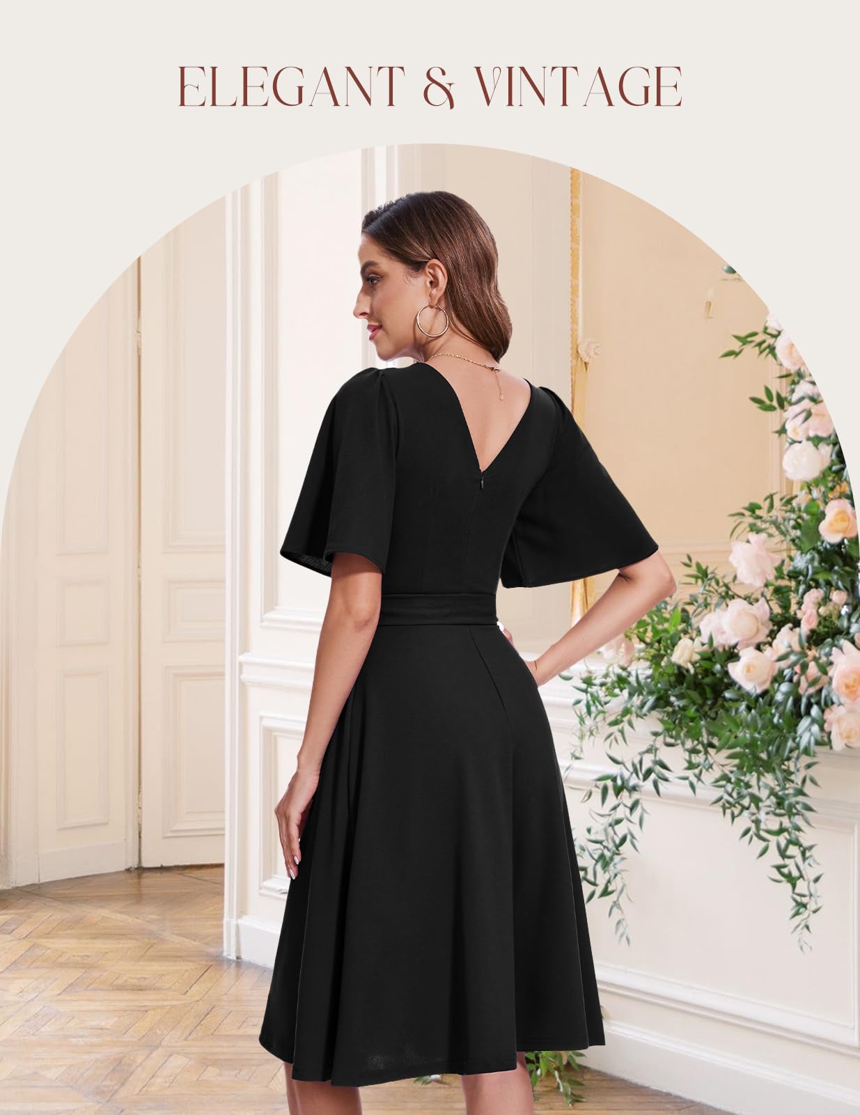 Bbonlinedress Cocktailkleid Damen Kurzarm midilang festlichs Kleid mit Gürtel Abendkleider elegant für Hochzeit Partykleider