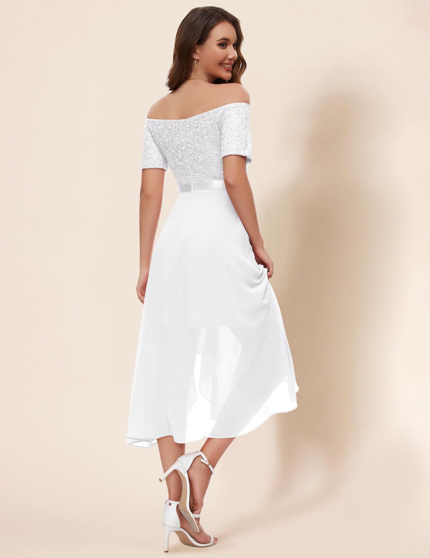 Berylove Abendkleid Damen Lang Glitzer Kleid Cocktailkleid Elegant für Hochzeit Off Shoulder Kleid Ballkleid