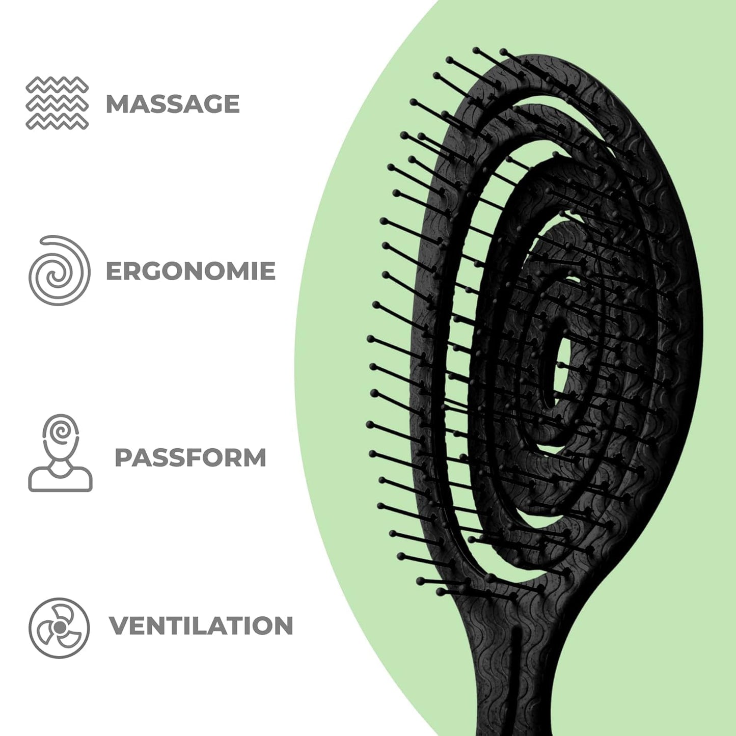 Ninabella Haarbürste ohne Ziepen für Damen, Herren & Kinder - Entwirrbürste auch für Locken & Lange Haare - Einzigartige Profi Detangler-Bürste mit Spiralfeder - Schwarz