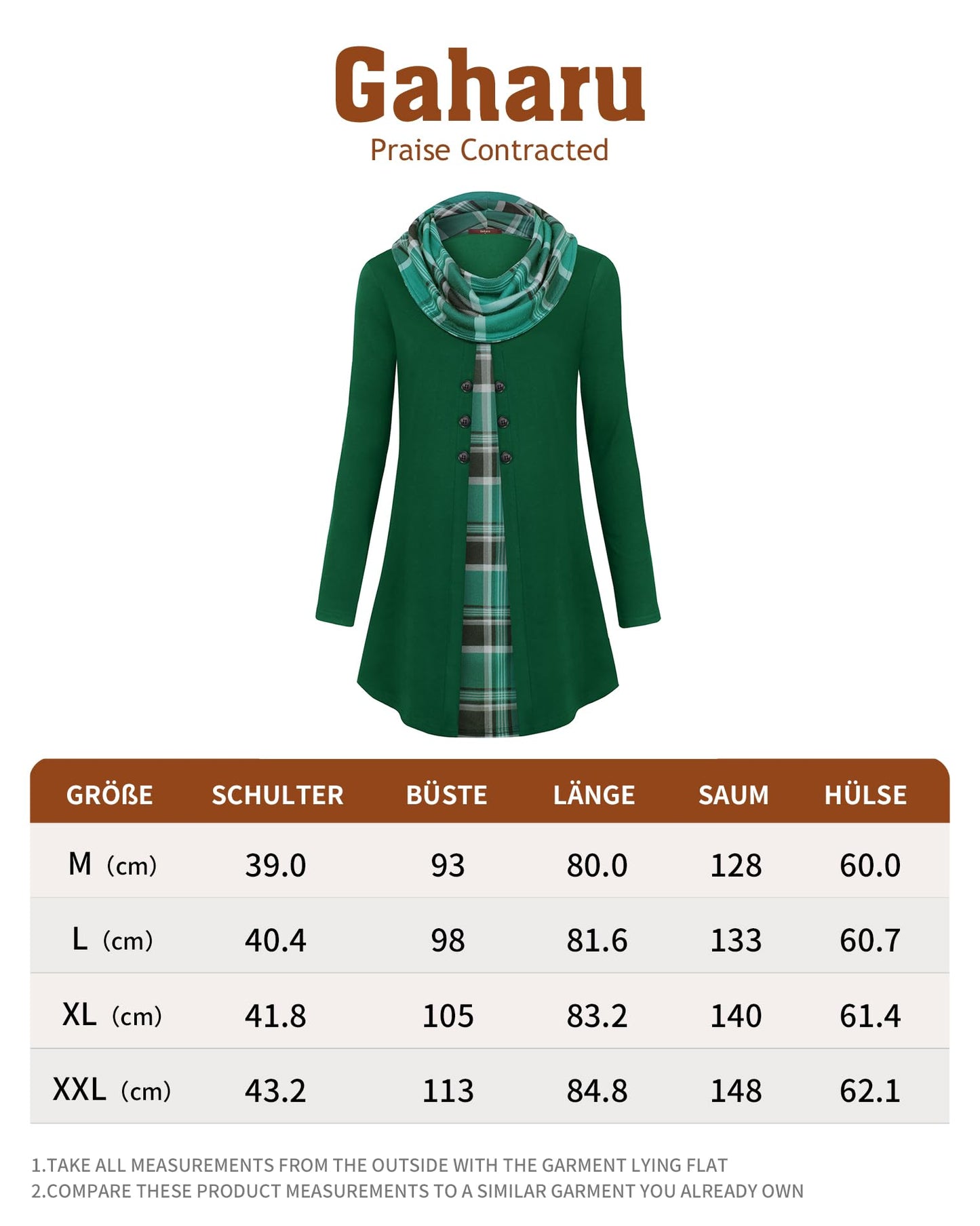 Gaharu Damen Tunika Langarm Elegant Pullover Lang Sweatshirt Schalkragen Patchwork Pulli