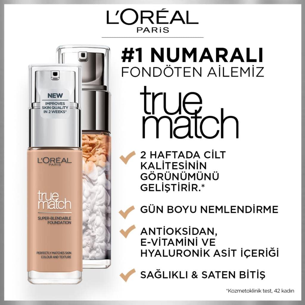 L'Oréal Paris Make up, Flüssige Foundation mit Hyaluron und Aloe Vera, True Match Make-Up, Nr. 5.N Sand, 30 ml