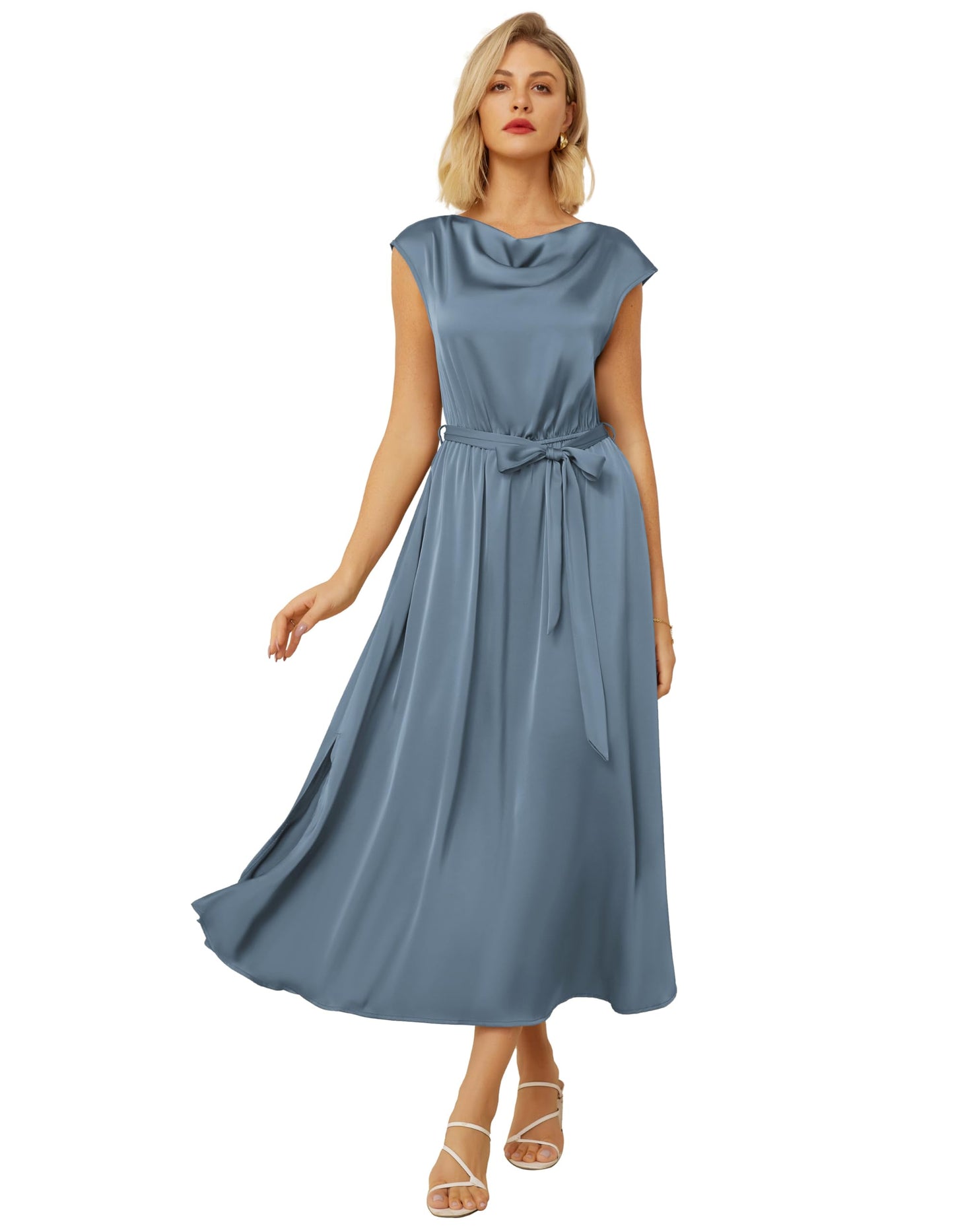 GRACE KARIN Elegantes Damenkleid mit Schalkragen Schmetterlingsärmeln Glatter Sommerstoff für Einen Schicken Abend