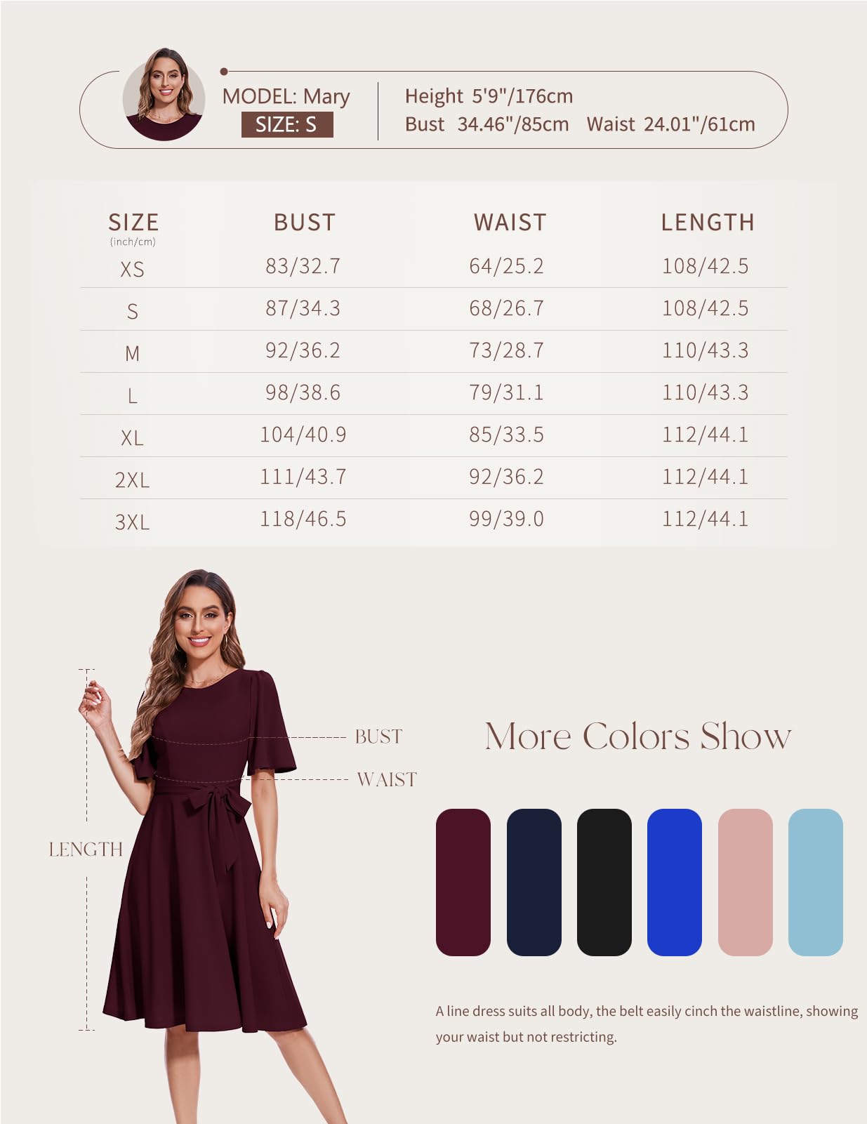 Bbonlinedress Cocktailkleid Damen Kurzarm midilang festlichs Kleid mit Gürtel Abendkleider elegant für Hochzeit Partykleider