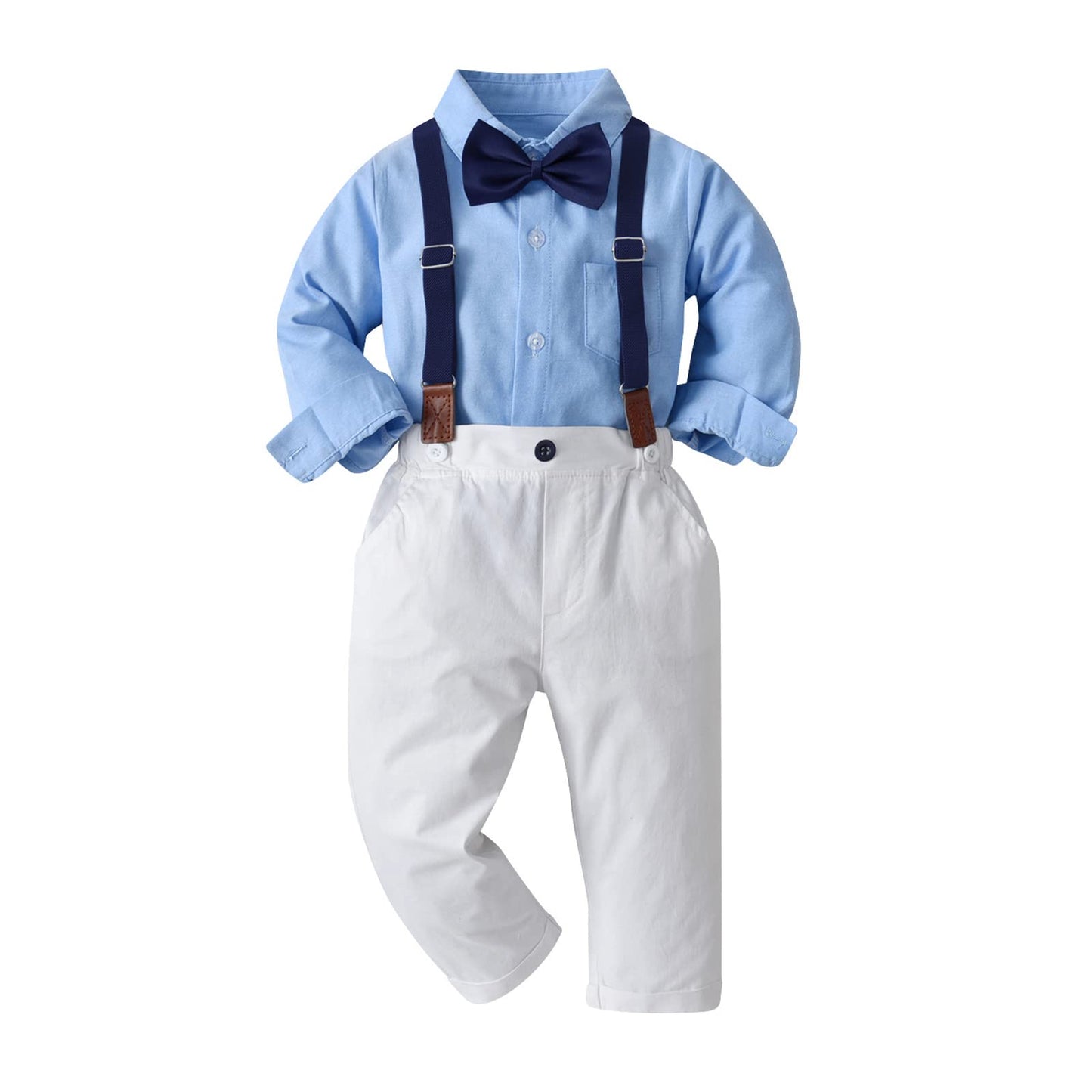 Volunboy Baby Jungen Anzug Set Bekleidung Hemd mit Fliege + Hosenträger Hosen Strampler Anzug