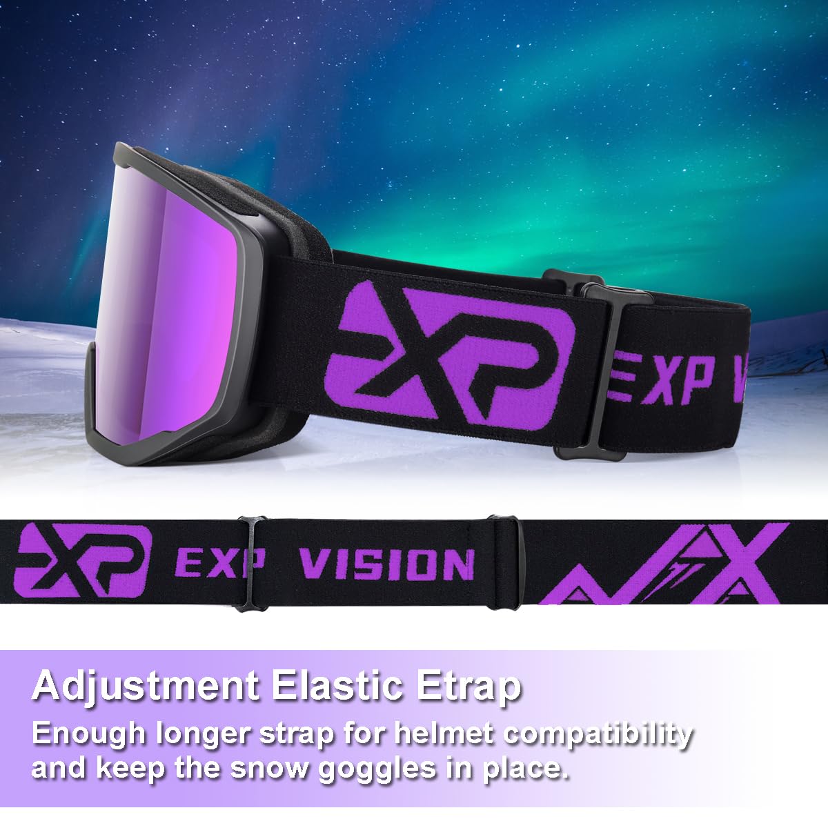EXP Vision Unisex Ski Goggles, OTG for Men and Women, Snowboard Goggles, Snow Goggles, 100% UV Protection Ski Goggles for Glasses Wearers, Anti-Fog Snowboard Goggles, Ski Goggles