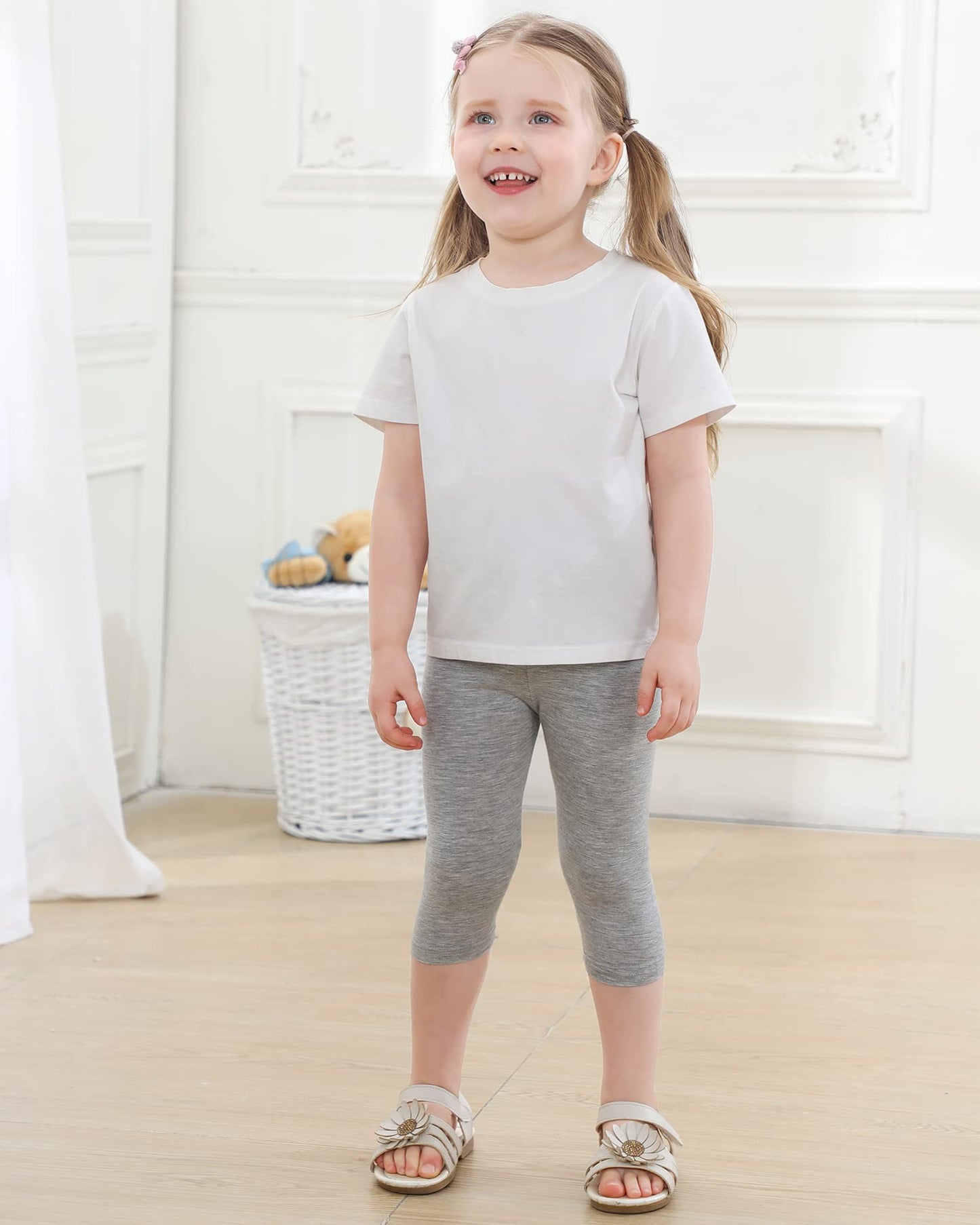 Adorel Mädchen Capri Leggings Sommer Kurz 3/4 Hosen Caprihosen Shorts 6er-Pack