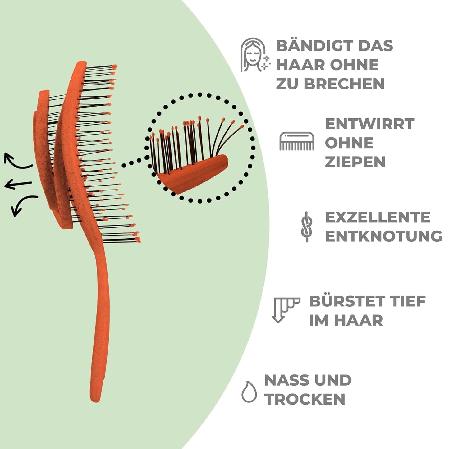 Ninabella Haarbürste ohne Ziepen für Damen, Herren & Kinder - Entwirrbürste auch für Locken & Lange Haare - Einzigartige Profi Detangler-Bürste mit Spiralfeder - Schwarz