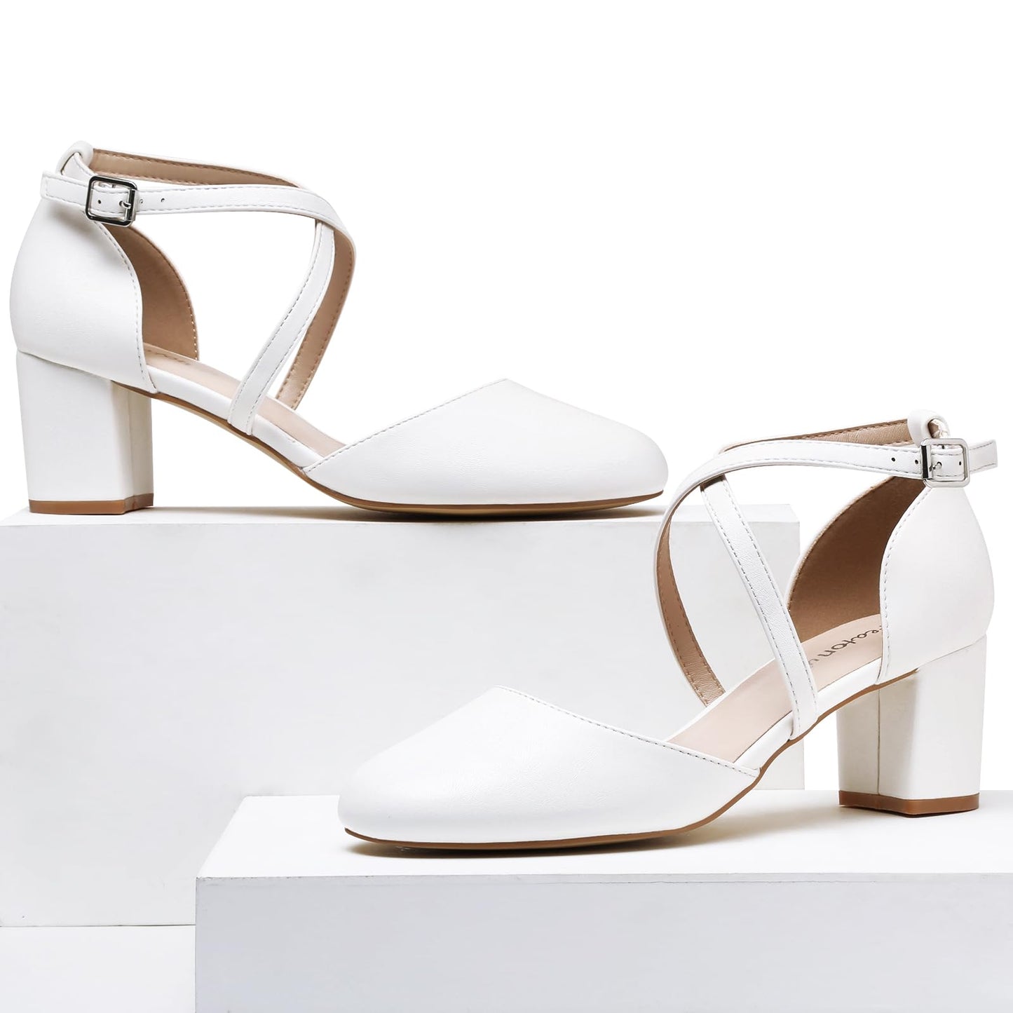 Greatonu Damen Pumps Riemchenpumps Spangenpumps Sandale mit Kreuz Knöchelriemen Blockabsatz Geschlossener Spitze Glitzer Pumps - Perfekt für Hochzeiten und Partys