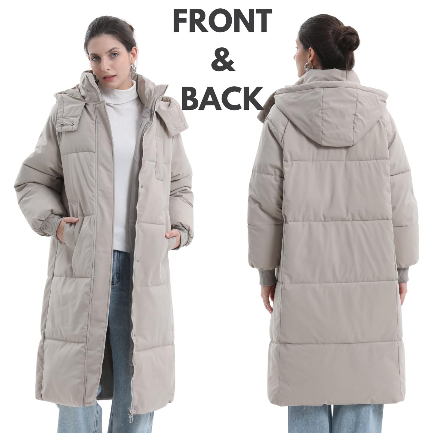 PUFFIT Women's Winter Coat with Hood Warm Waterproof Long Jacket Quilted Coat Female