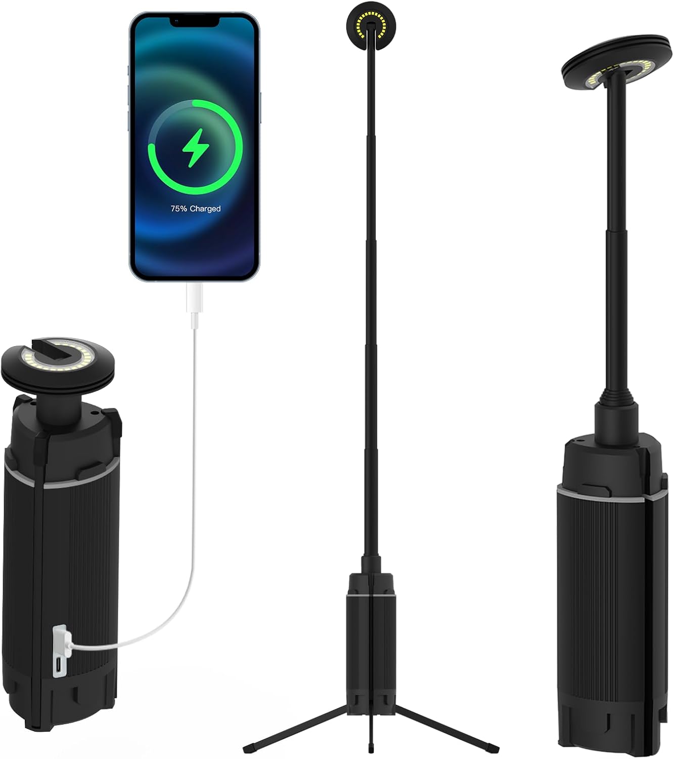 Outdoor campinglampe, wiederaufladbar mit 12000mAh Powerbank Camping-Leuchten mit supergroßer Kapazität, Einstellbare Höhe und Helligkeit, 800LM, 3 Lichtmodi, Taschenlampe für Camping, Reisen, Angeln