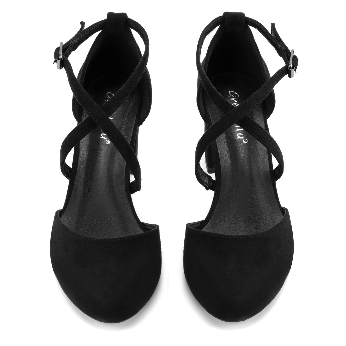 Greatonu Damen Pumps Riemchenpumps Spangenpumps Sandale mit Kreuz Knöchelriemen Blockabsatz Geschlossener Spitze Glitzer Pumps - Perfekt für Hochzeiten und Partys