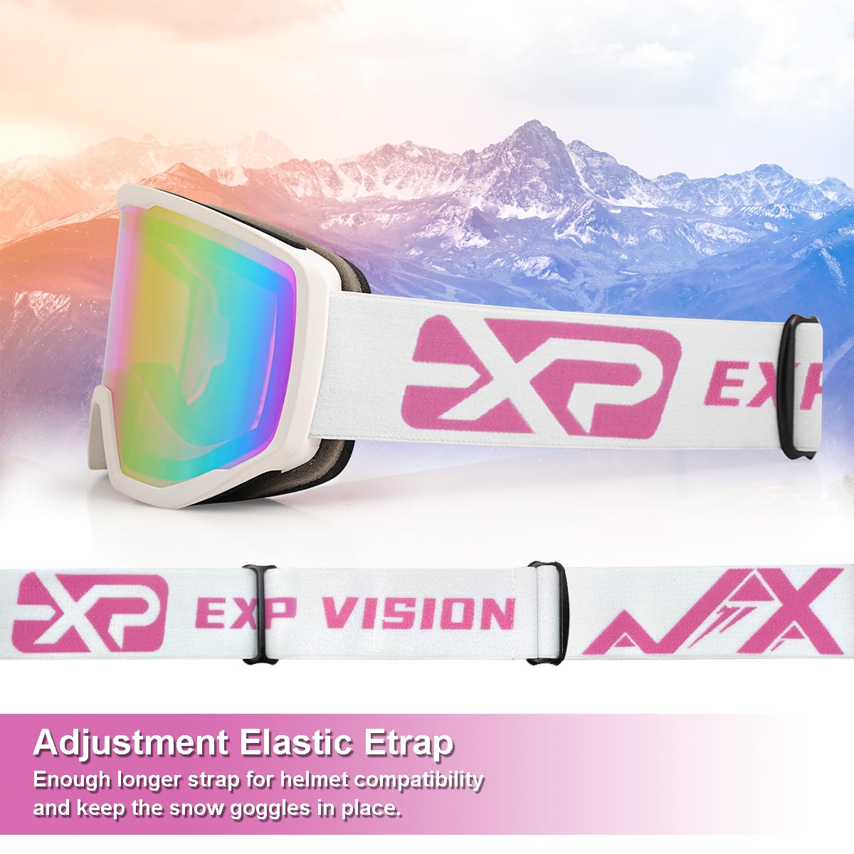EXP Vision Unisex Ski Goggles, OTG for Men and Women, Snowboard Goggles, Snow Goggles, 100% UV Protection Ski Goggles for Glasses Wearers, Anti-Fog Snowboard Goggles, Ski Goggles