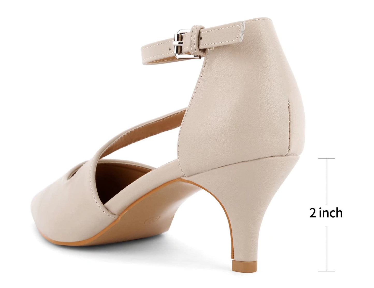 Greatonu Women's Pointed Toe Court Shoes with Ankle Strap and Kitten Heel