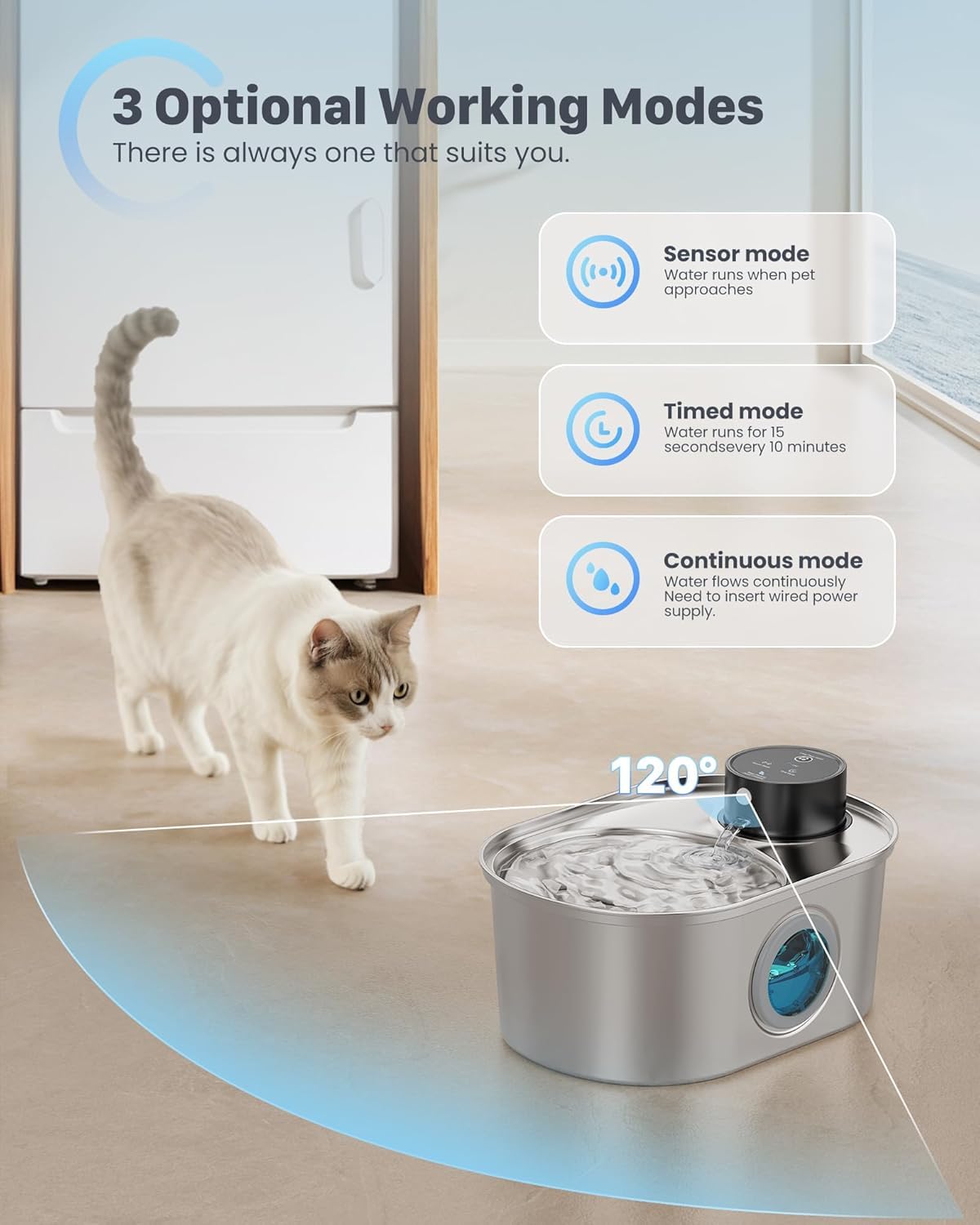 Katzenbrunnen Kabellos Edelstahl - Trinkbrunnen für Katze Akku Hunde Brunnen Wasserbrunnen Sensor Fountain Katzen Trinkbrunnen Wasserspender für Katze Drahtlos Leise Wasserpumpe mit 1 Filter