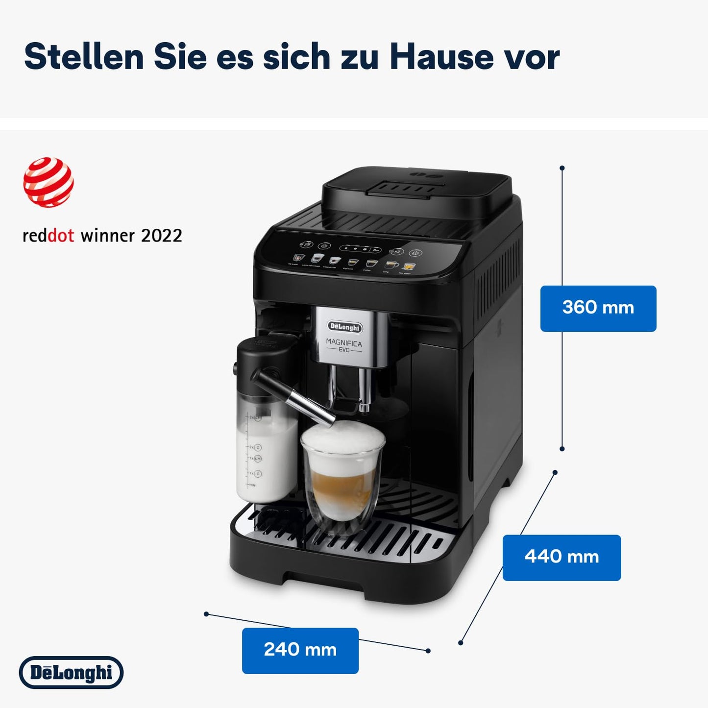De'Longhi Magnifica Evo Next ECAM312.80.TB – Kaffeevollautomat mit 2,4'' TFT Farbdisplay & LatteCrema Milchsystem, 7 Direktwahltasten (Cappuccino, Espresso, Latte Macchiato), 2-Tassen-Funktion, Titan