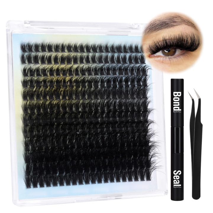 Wimpern Extensions Set Künstliche Wimpern Natürliche DIY Wimpernverlängerung Cluster Wimpern 16MM Individuelle Lashes Kit 40D Nerz Wimpern Fluffy mit Lash Bond und Seal Lash Tweezers