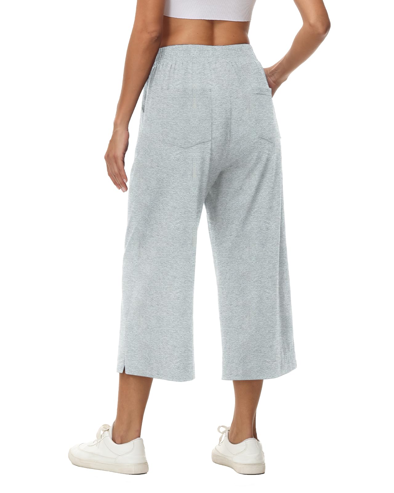 Damen 3/4 Culotte Hose leicht Sommerhose aus Baumwolle Jogginghose mit Taschen