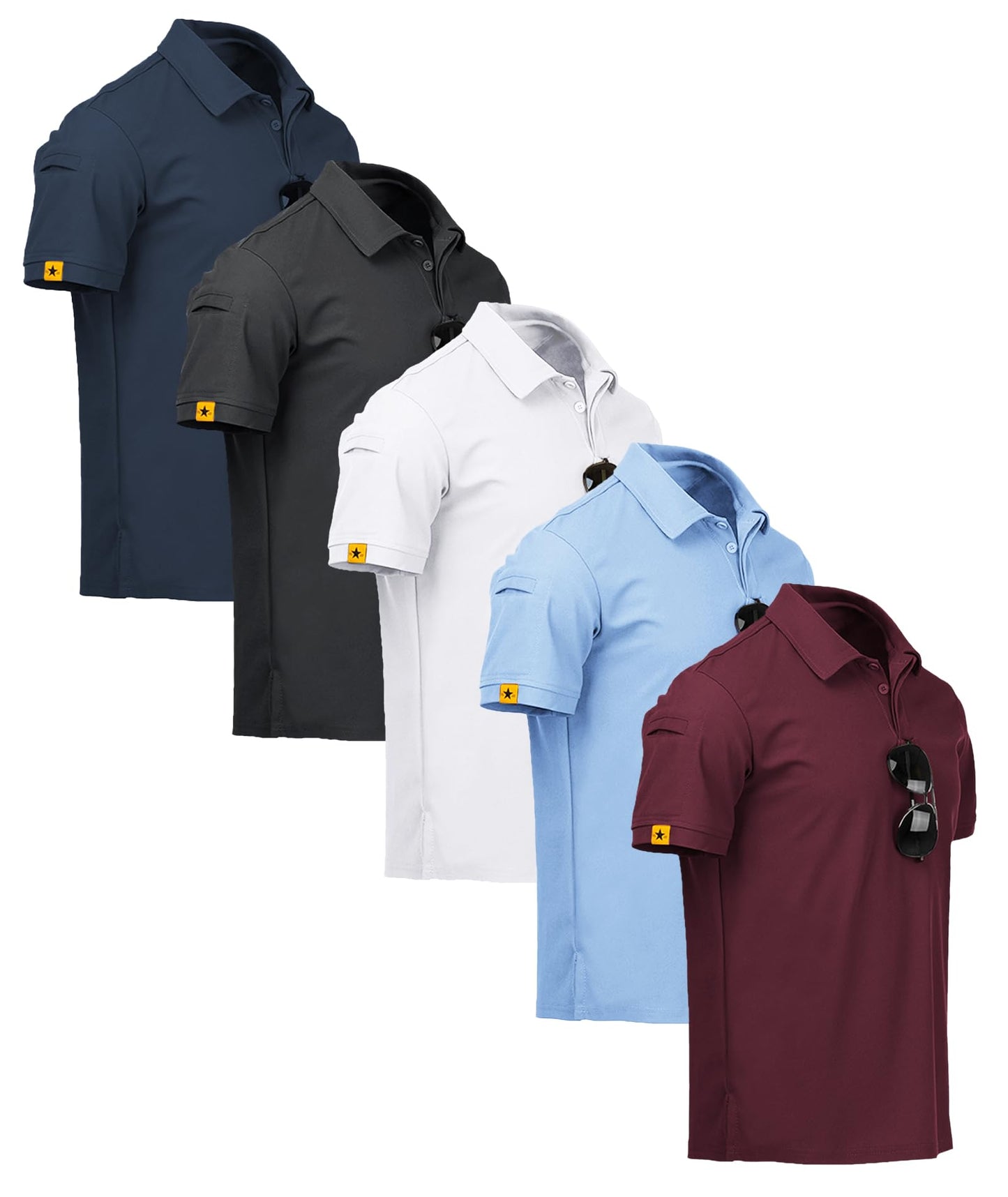 ZITY Pack of 5 Polo Shirts Men's Short Sleeve Quick-Drying Breathable T-Shirt Men Summer Polo Shirt Sports Shirt Regular Fit Golf Polo Shirts for Men
