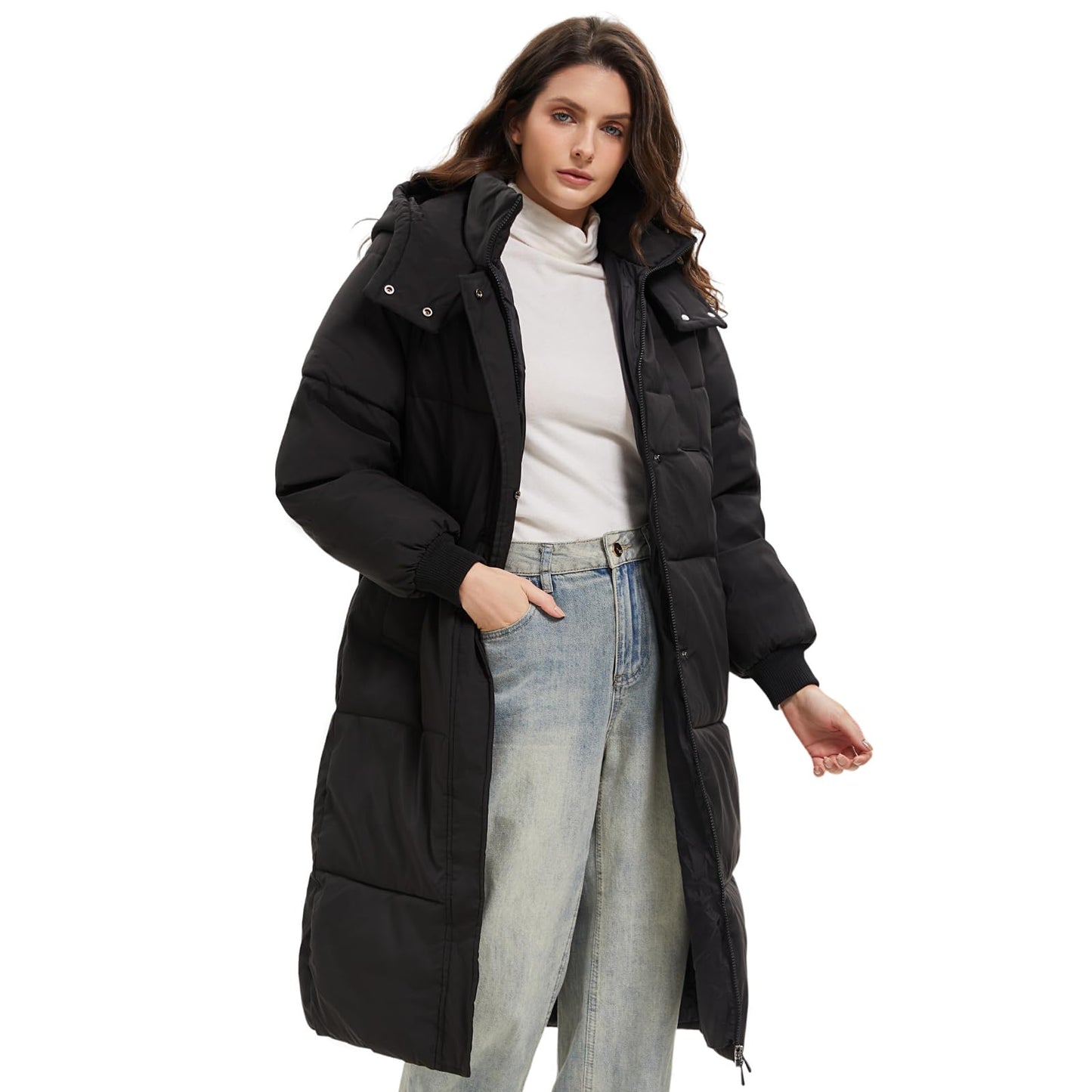PUFFIT Women's Winter Coat with Hood Warm Waterproof Long Jacket Quilted Coat Female