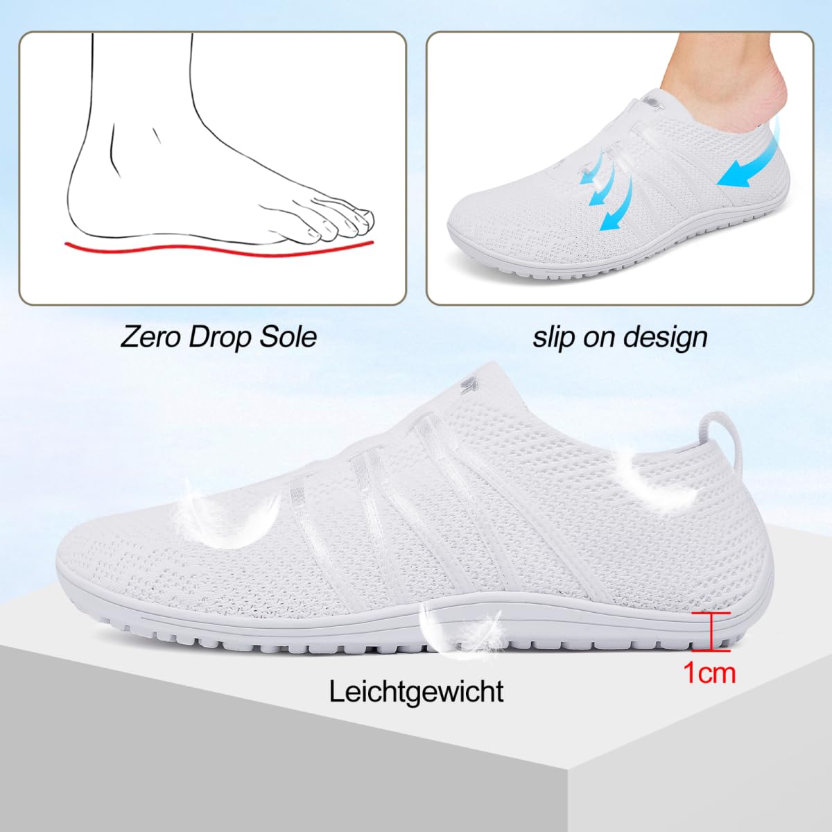 Merdoo Barfußschuhe Damen Herren Bequeme Barfuss Schuhe Damen Slip On Sneakers Weich Sportschuhe Leicht Turnschuhe rutschfest Hausschuhe Atmungsaktiv Barfussschuhe Sommerschuhe Unisex 37-45EU