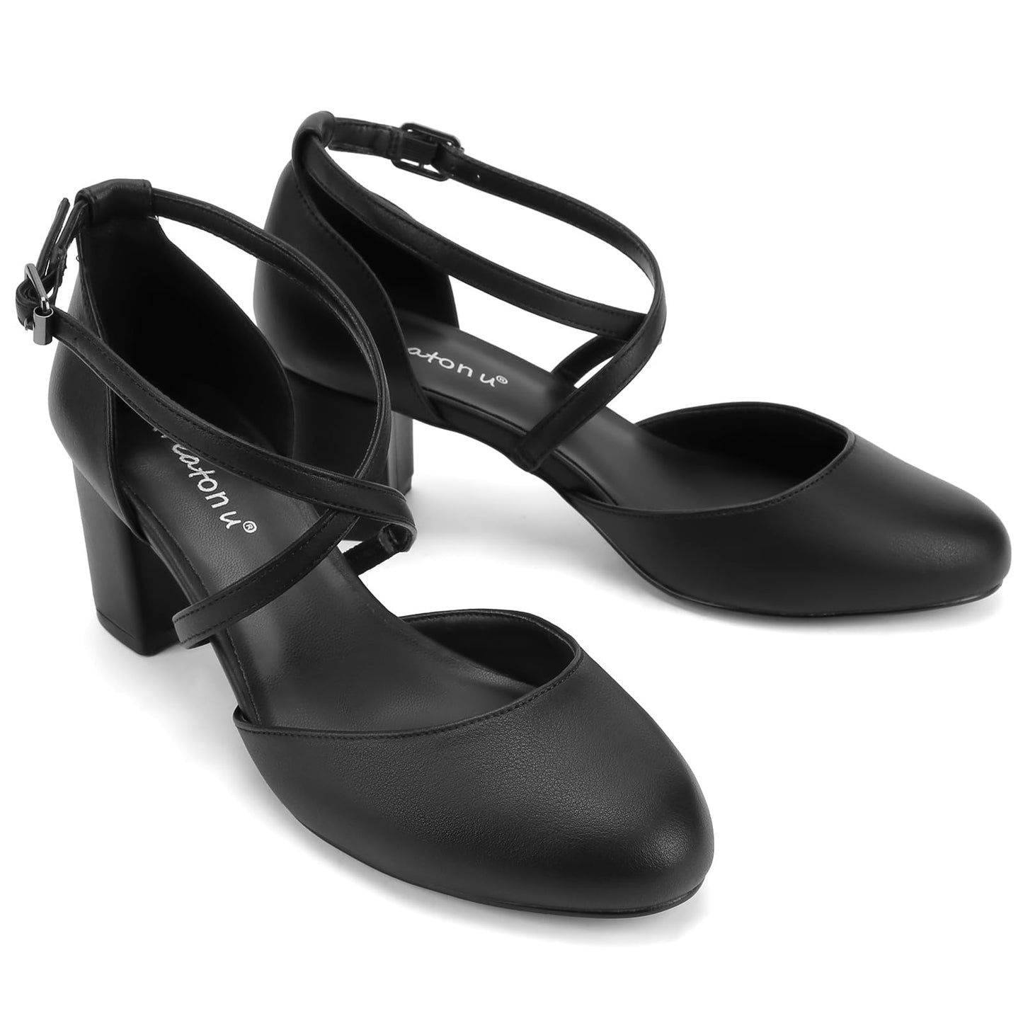Greatonu Damen Pumps Riemchenpumps Spangenpumps Sandale mit Kreuz Knöchelriemen Blockabsatz Geschlossener Spitze Glitzer Pumps - Perfekt für Hochzeiten und Partys