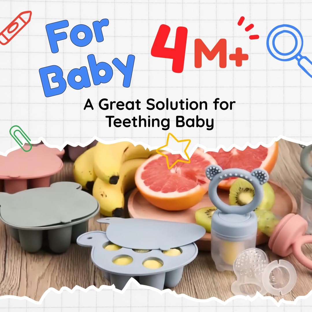 WeSweet Fruchtsauger Baby | Silikon Futterspender für Babynahrung und Gefriertablett für Babynahrung, Milch-Eis am Stiel, zur Linderung des Zahnens von Babys, Schnuller zum Selbstfüttern (Bear Sand)