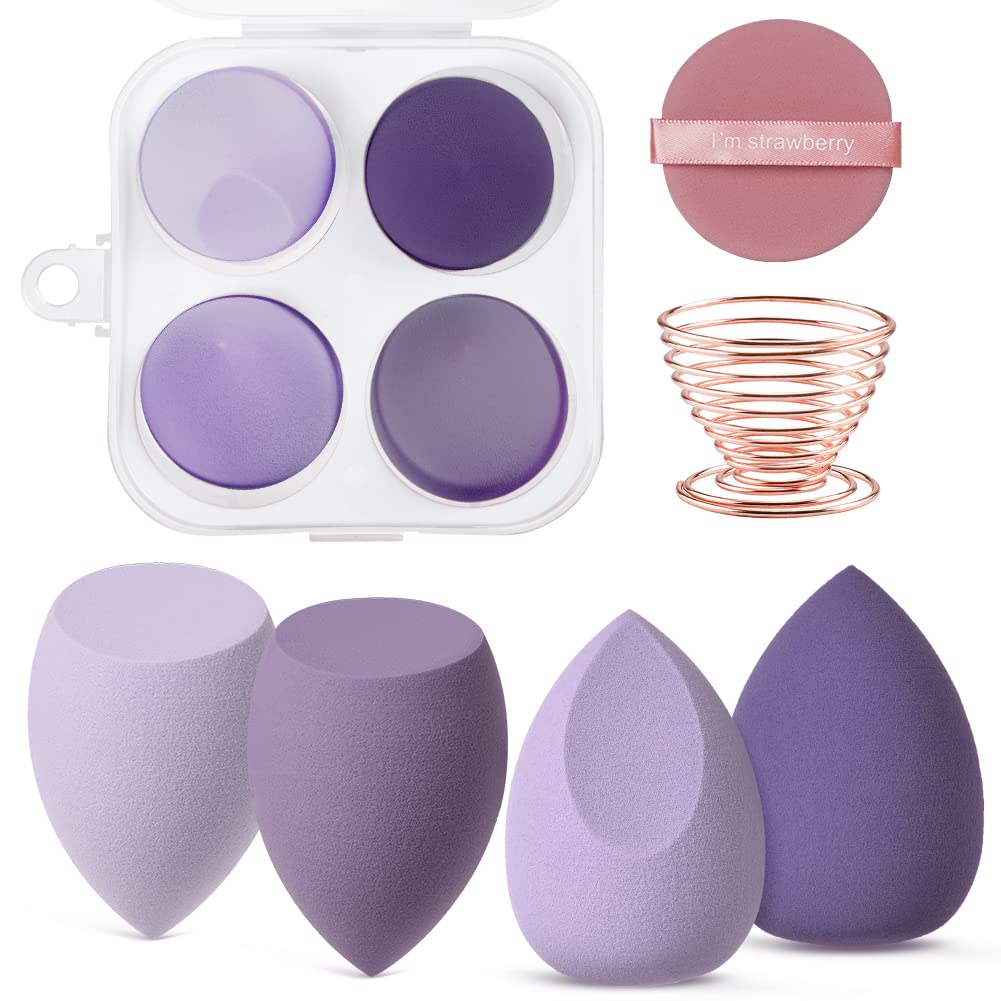 AUAUY 4 PCS Make up Schwamm Set, Foundation Blending Beauty Sponge, Beauty Makeup Schwämme Blender für Flüssigkeit Foundation Puder Sonnenschutz und Creme mit 1 Schwammhalter, 1 Puderquaste