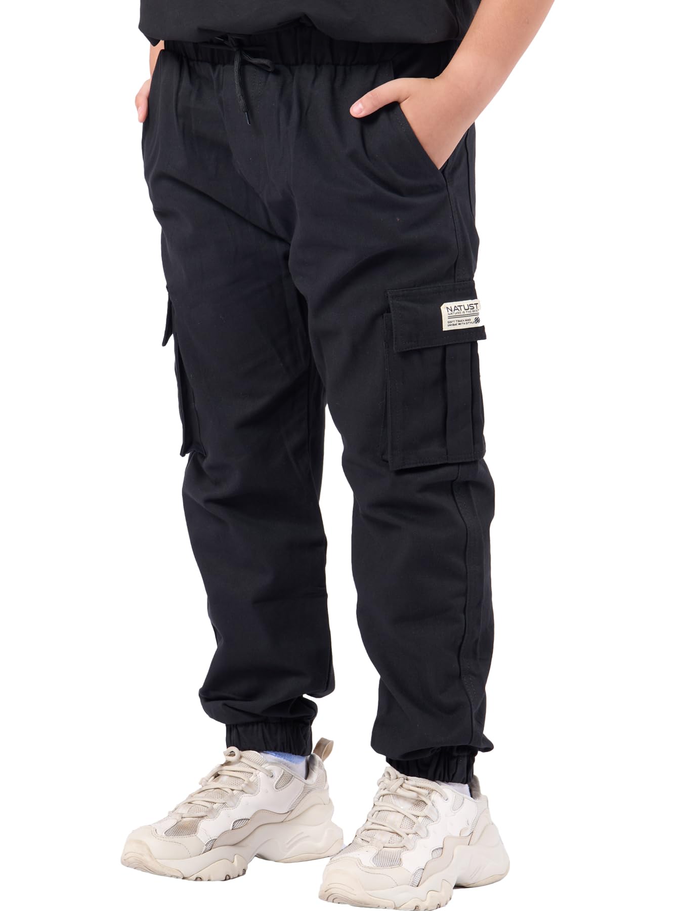 NATUST Jungen Cargohose Kinder Freizeithose mit Elastischem Bund