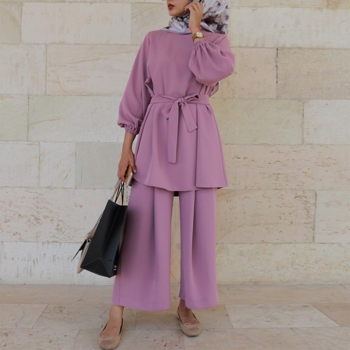 Gebetskleidung Muslim Damen Langarm Top + Lang Hose 2 Teiler Ramadan Outfit