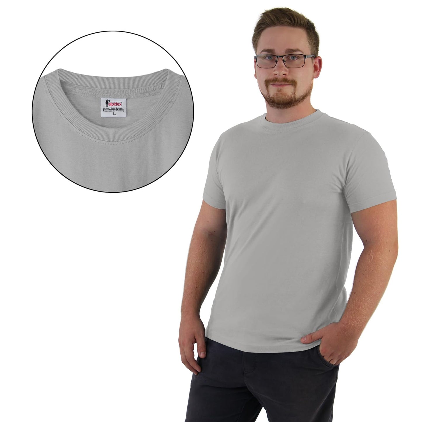 ALPIDEX Herren T-Shirts 5er Set Rundhals einfarbig S M L XL XXL 3XL 4XL 5XL