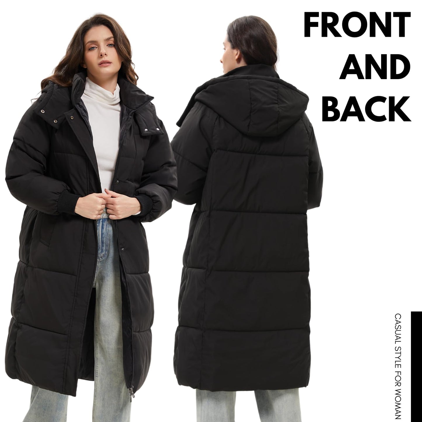 PUFFIT Women's Winter Coat with Hood Warm Waterproof Long Jacket Quilted Coat Female