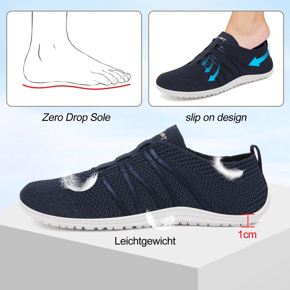 Merdoo Barfußschuhe Damen Herren Bequeme Barfuss Schuhe Damen Slip On Sneakers Weich Sportschuhe Leicht Turnschuhe rutschfest Hausschuhe Atmungsaktiv Barfussschuhe Sommerschuhe Unisex 37-45EU