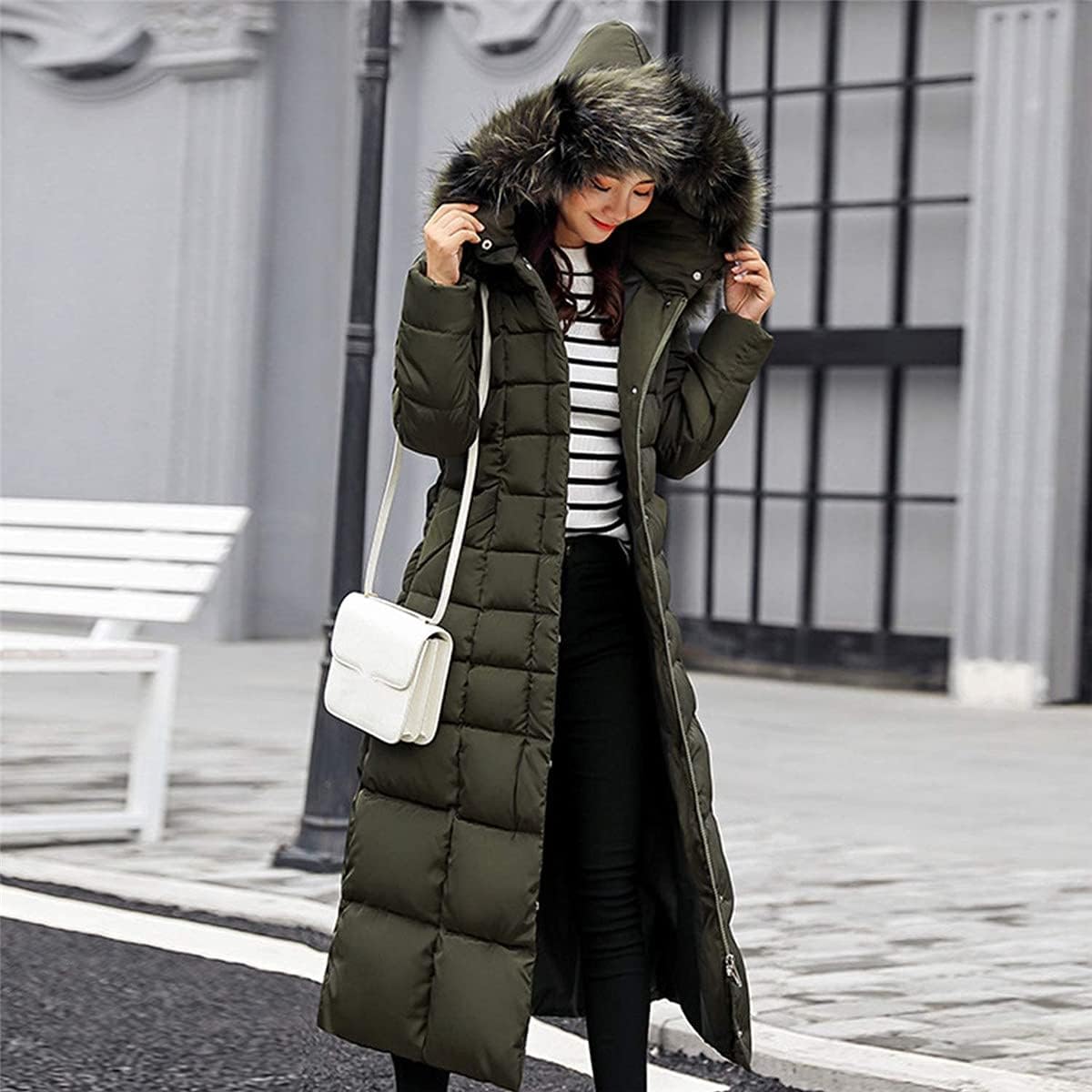 Onsoyours Women's Winter Jacket, Long Down Jacket, Quilted Jacket, Winter Coat, Parka Jacket, Outerwear, Women's Winter Warm Down Coat with Fur Collar