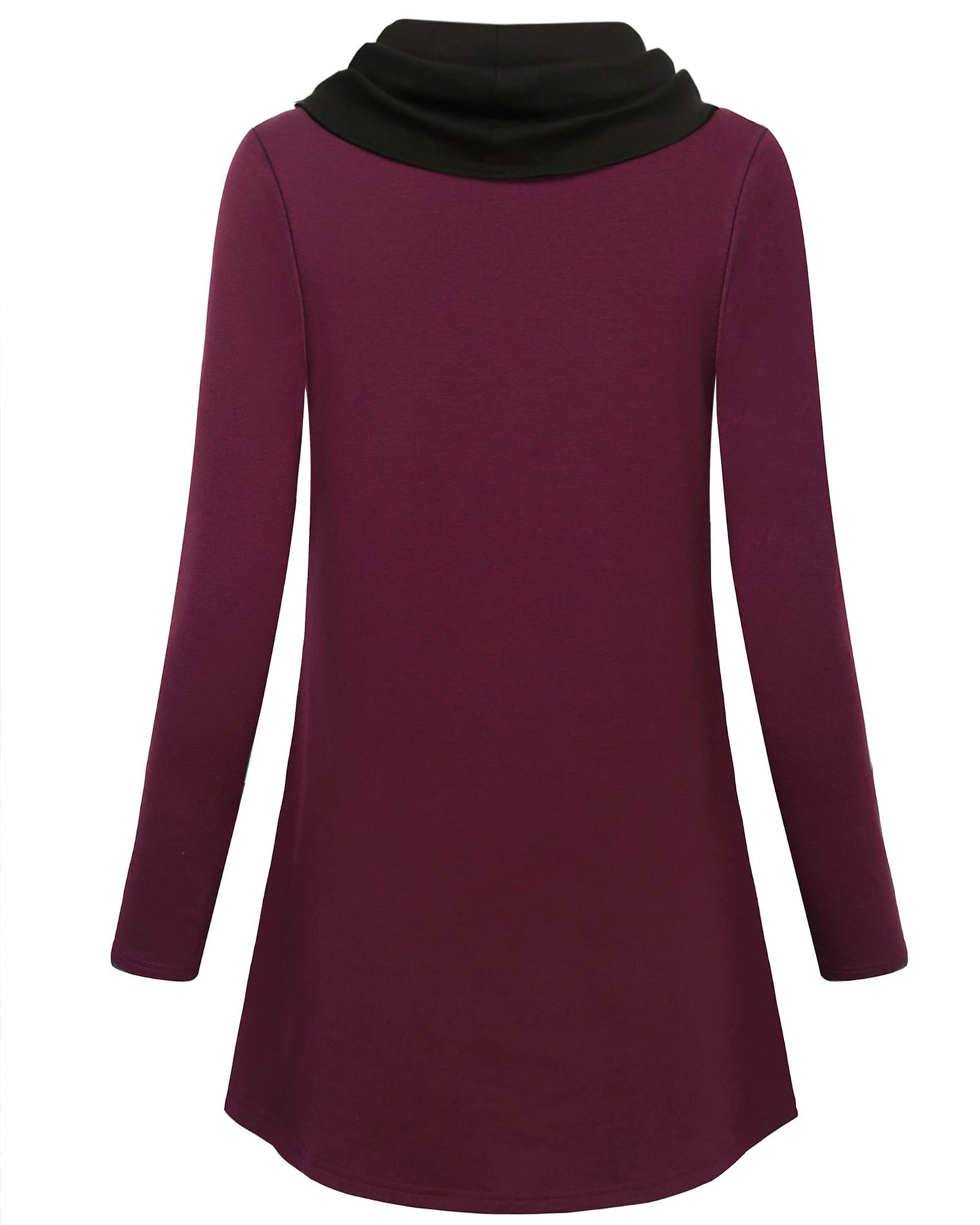 Gaharu Damen Tunika Langarm Elegant Pullover Lang Sweatshirt Schalkragen Patchwork Pulli