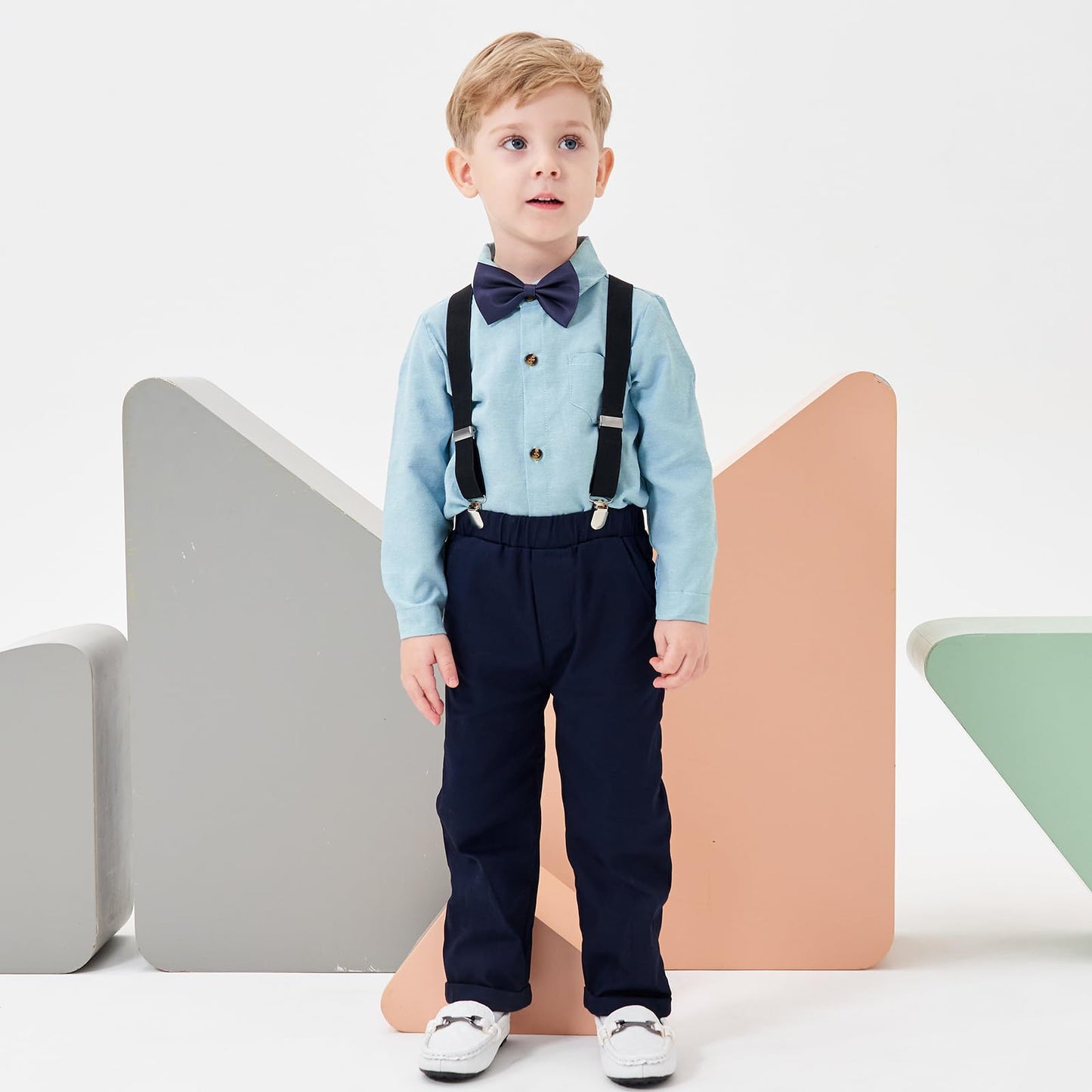 Volunboy Baby Jungen Anzug Set Bekleidung Hemd mit Fliege + Hosenträger Hosen Strampler Anzug