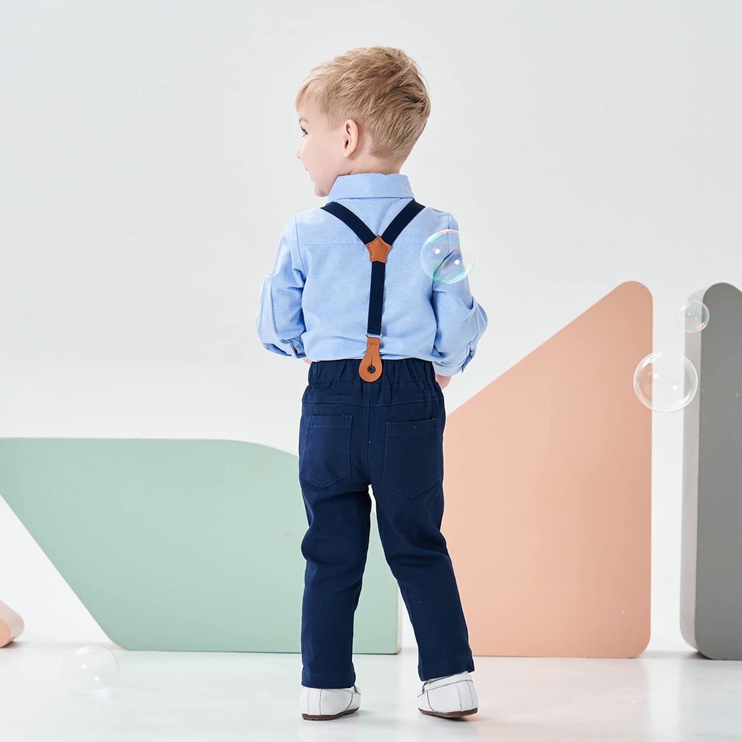 Volunboy Baby Jungen Anzug Set Bekleidung Hemd mit Fliege + Hosenträger Hosen Strampler Anzug