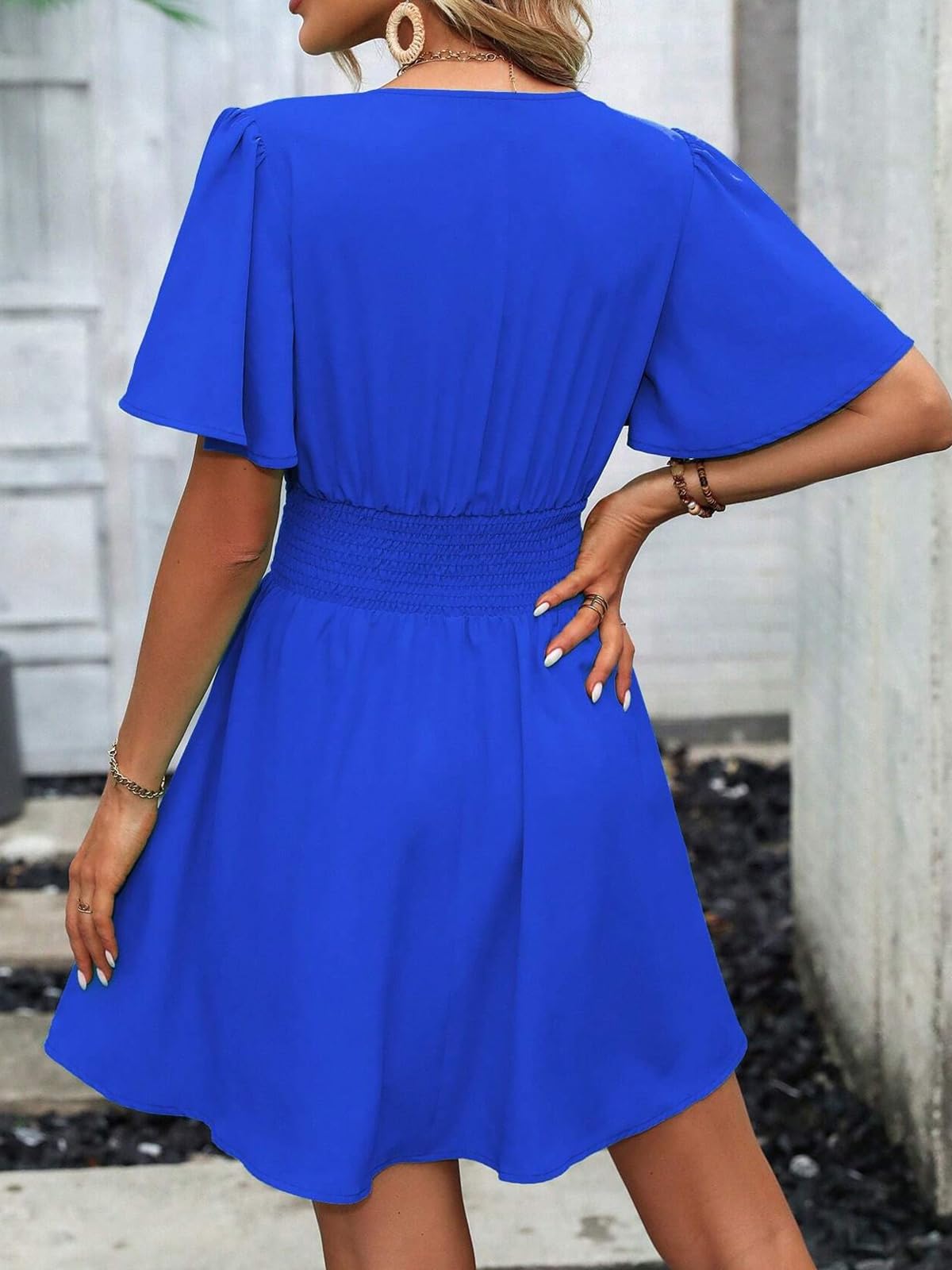 LIAMERHE Damen Elegant Kleid Langarm/Kurze Ärmel V-Ausschnitt Casual Kleider A-Linie Blumenmuster Minikleid Freizeitkleider Sommer Herbst Winter Laternenärmeln Kleid Partykleid