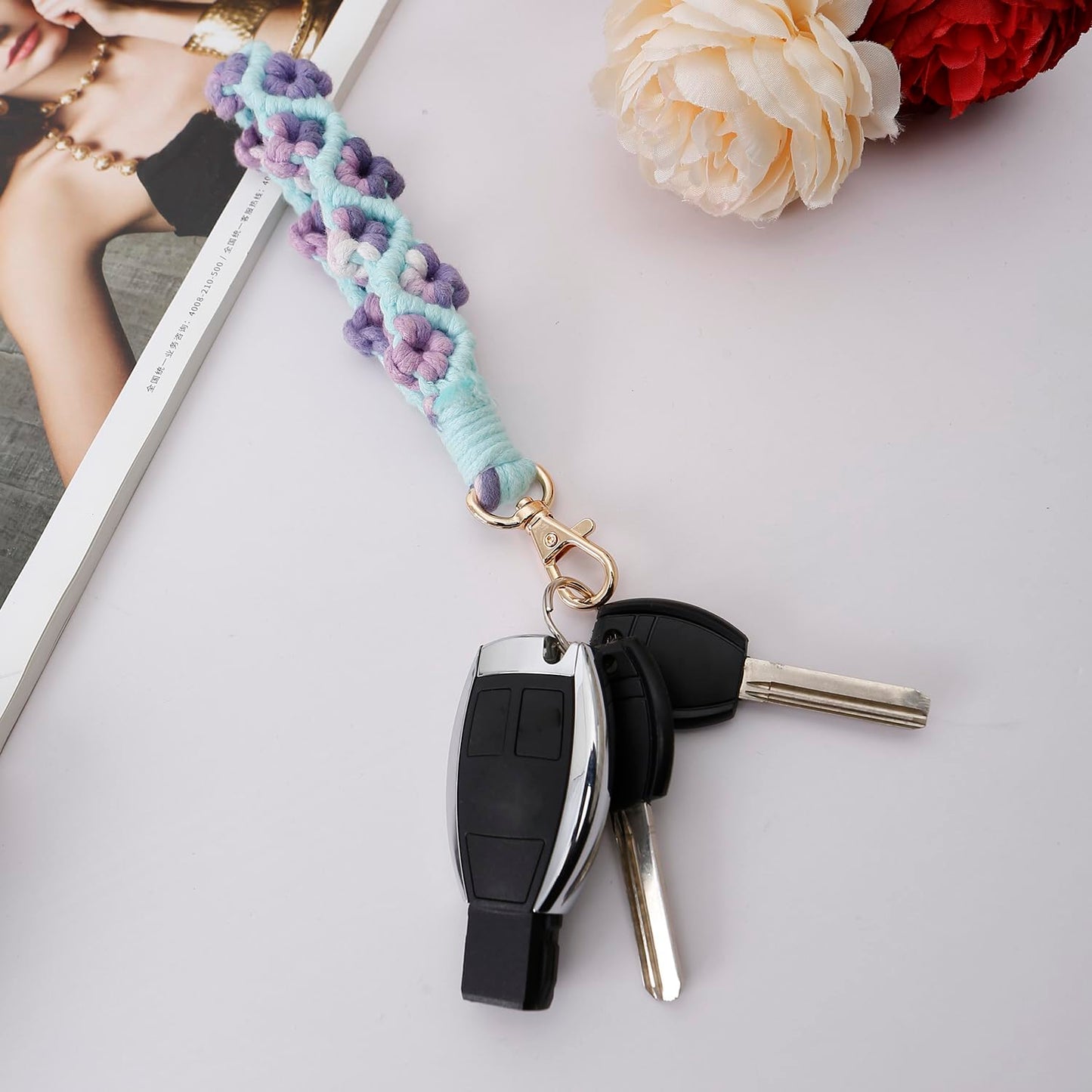 AOKSUNOVA Key Ring Band Macrame Lanyard Short Key Pendant Girls Gift for Women