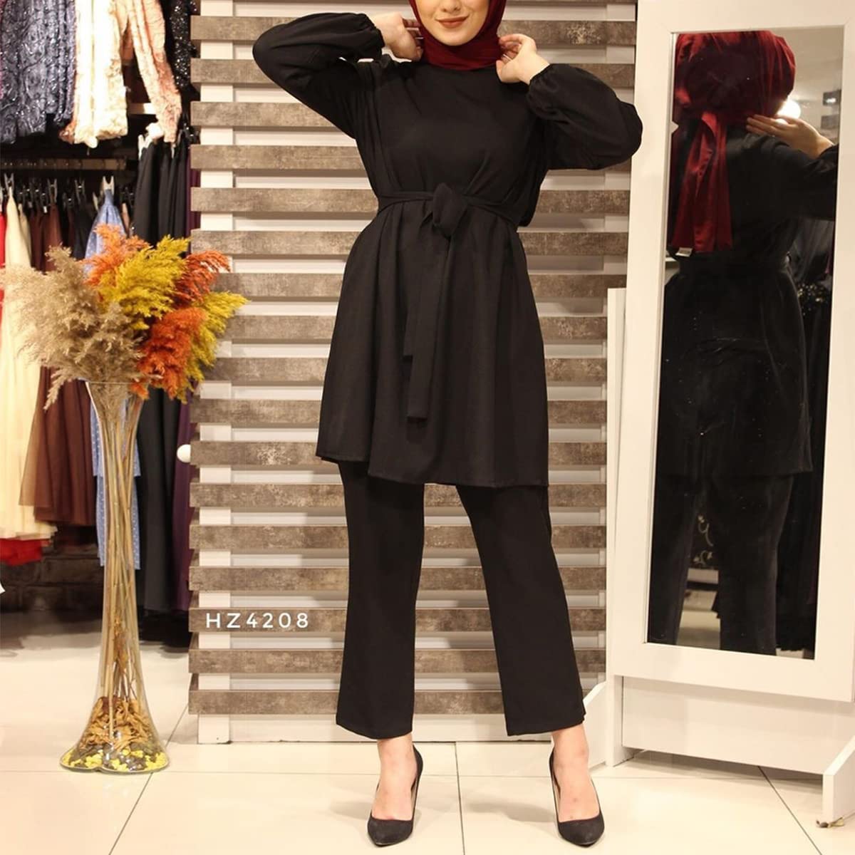 Gebetskleidung Muslim Damen Langarm Top + Lang Hose 2 Teiler Ramadan Outfit