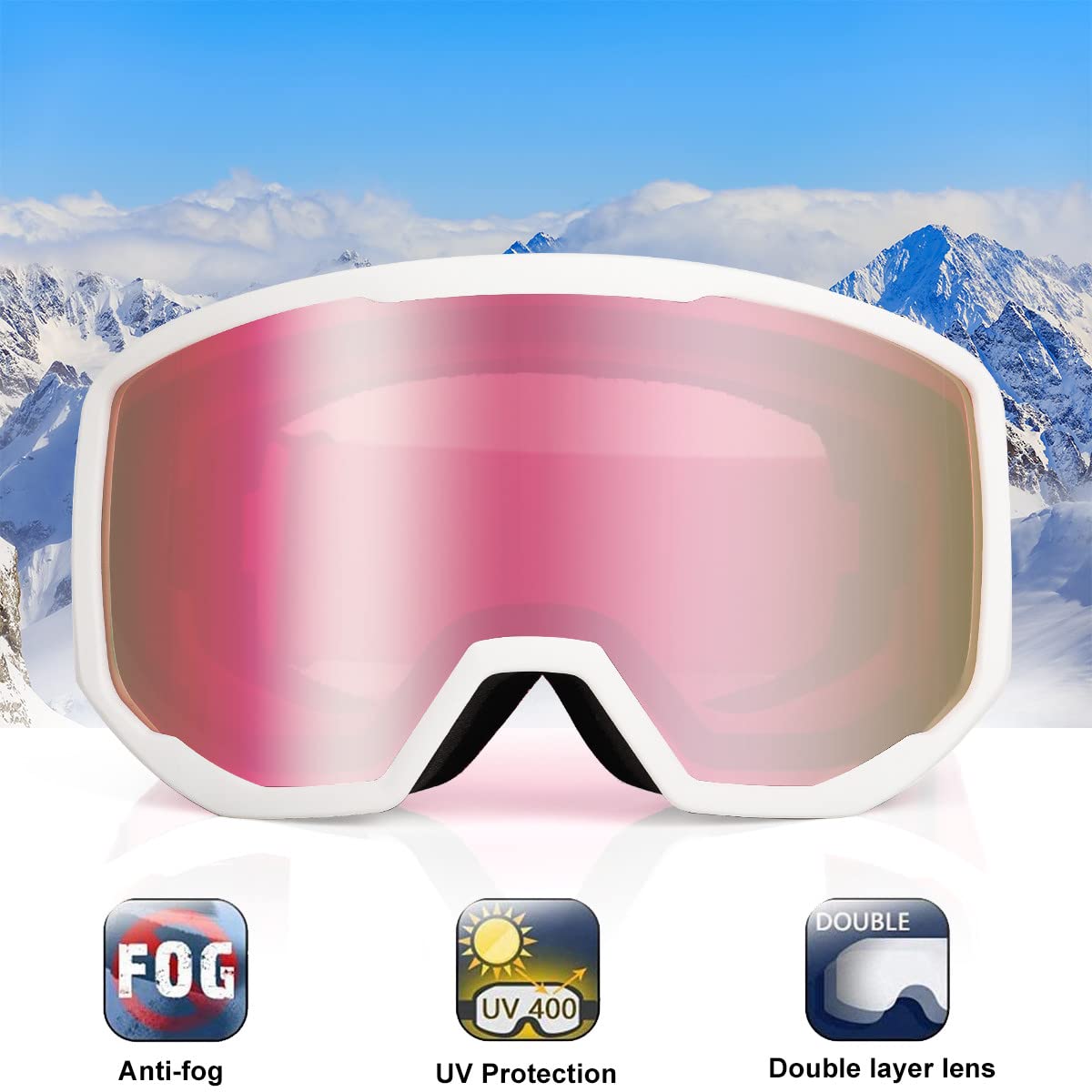 EXP Vision Unisex Ski Goggles, OTG for Men and Women, Snowboard Goggles, Snow Goggles, 100% UV Protection Ski Goggles for Glasses Wearers, Anti-Fog Snowboard Goggles, Ski Goggles