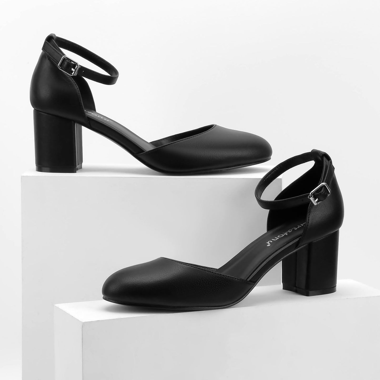 Greatonu Damen Pumps Riemchenpumps Spangenpumps Sandale mit Kreuz Knöchelriemen Blockabsatz Geschlossener Spitze Glitzer Pumps - Perfekt für Hochzeiten und Partys