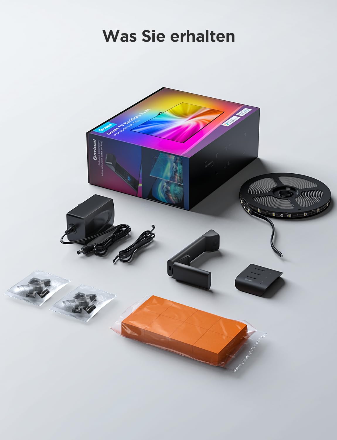 Govee TV Hintergrundbeleuchtung 3 Lite mit Fish-Eye Korrektur Funktion, Sync für 55-65 Zoll TVs, 3,6M RGBICW WiFi TV LED Strip mit Kamera, 4 Farben in 1 Lampenperle, Sprach- & APP-Steuerung