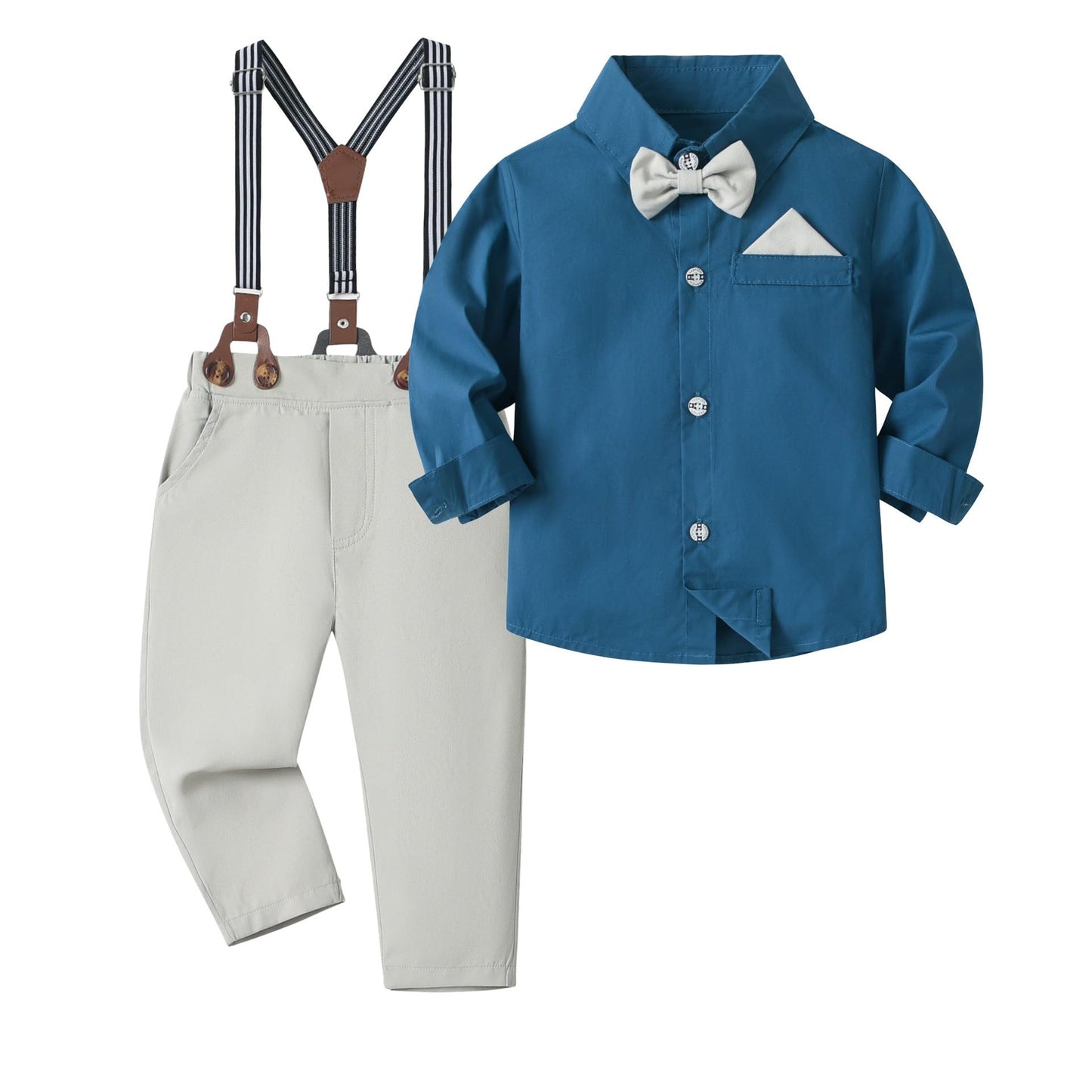 Volunboy Baby Jungen Anzug Set Bekleidung Hemd mit Fliege + Hosenträger Hosen Strampler Anzug