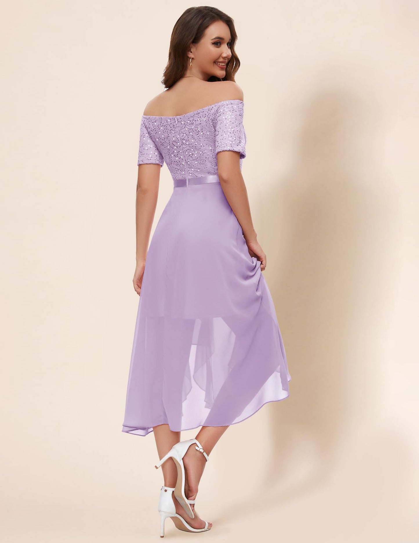 Berylove Abendkleid Damen Lang Glitzer Kleid Cocktailkleid Elegant für Hochzeit Off Shoulder Kleid Ballkleid