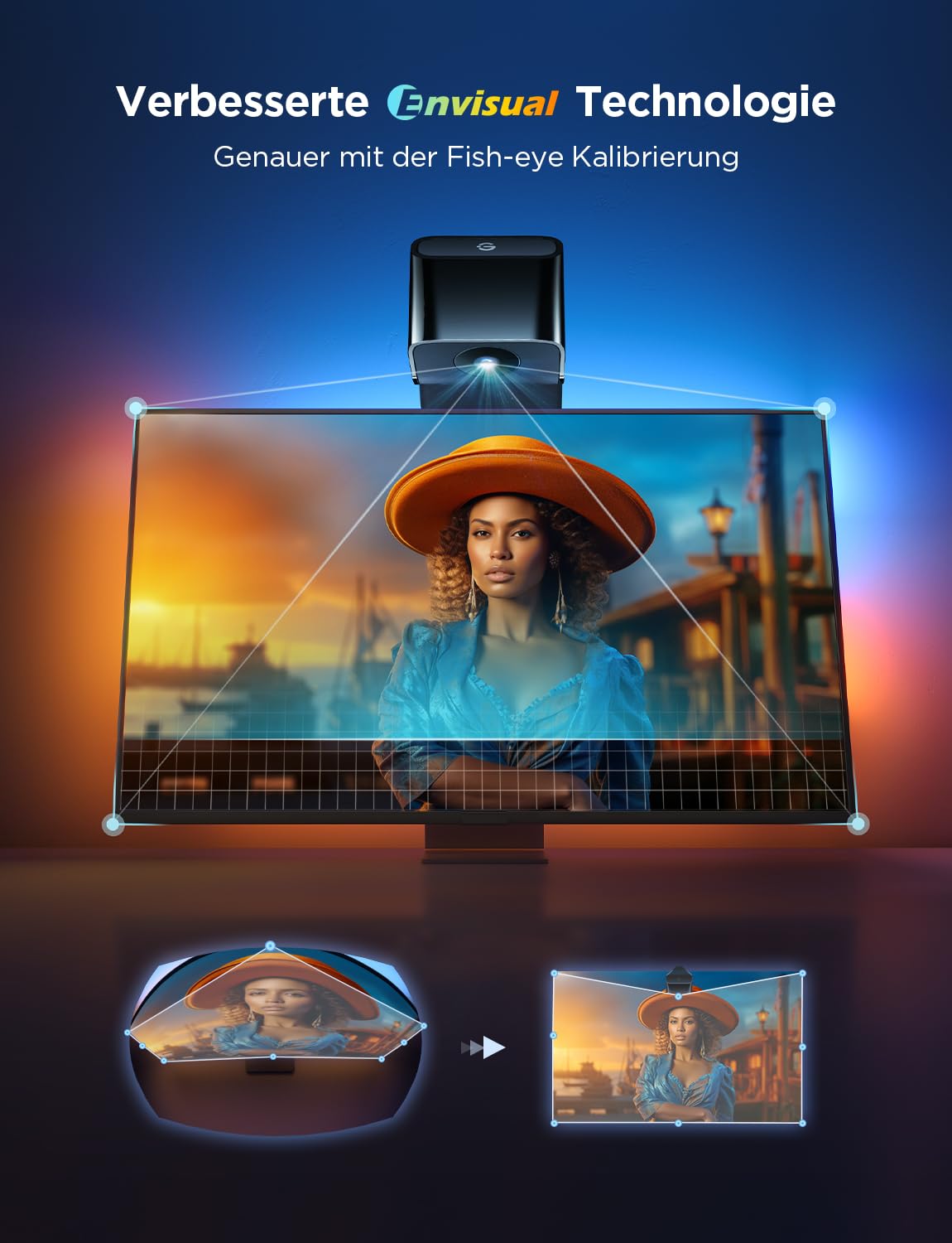 Govee TV Hintergrundbeleuchtung 3 Lite mit Fish-Eye Korrektur Funktion, Sync für 55-65 Zoll TVs, 3,6M RGBICW WiFi TV LED Strip mit Kamera, 4 Farben in 1 Lampenperle, Sprach- & APP-Steuerung