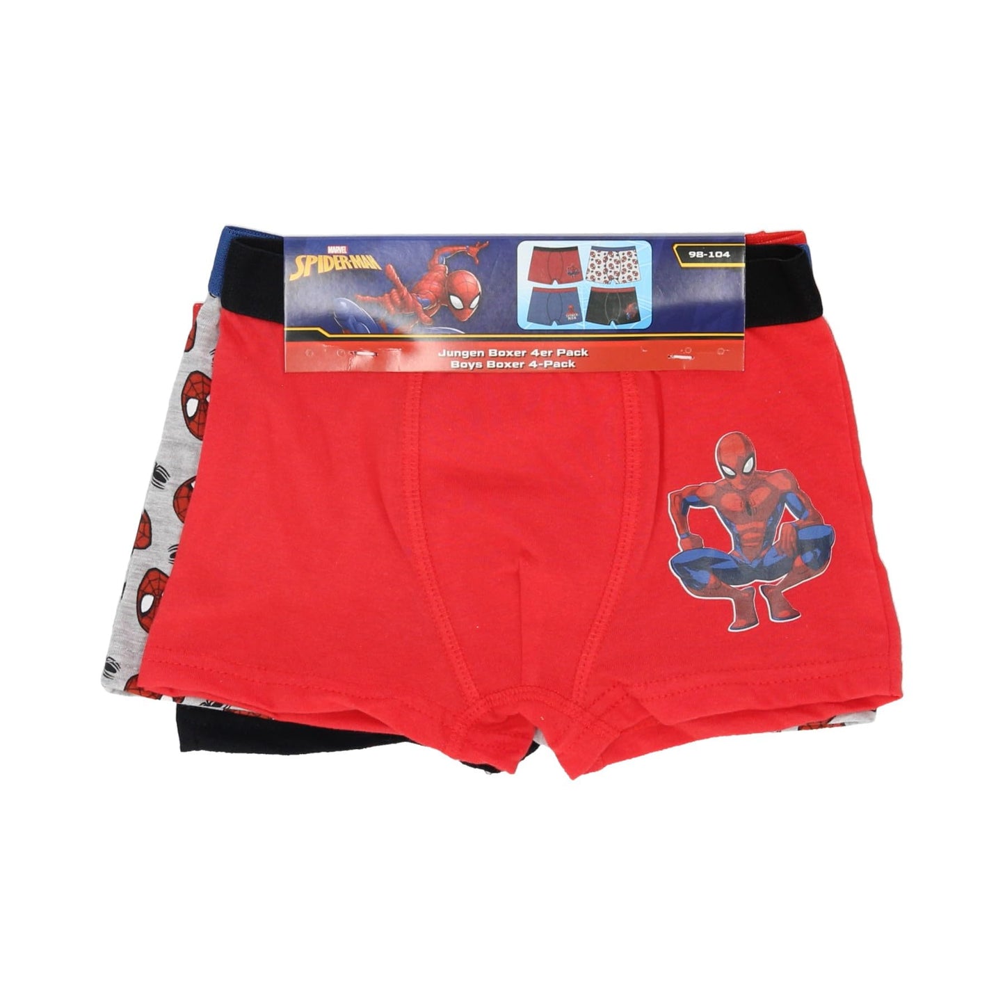 Marvel Spiderman Jungen 4er Pack Boxershorts Unterhosen mit unterschiedlichen Motiven Underwears Kinder Unterhose wäsche 98-140 cm