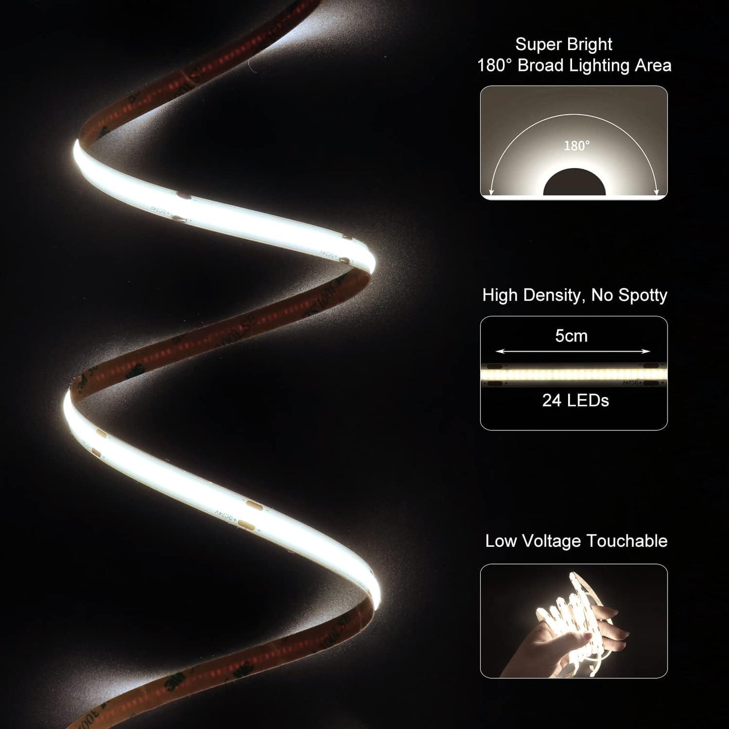 BUNACET COB RGB LED Strip 6M 24V Dimmbar, LED Streifen 3456 LEDs, Leiste Band Stripes Lichtband mit Netzteil RF Fernbedienung & APP Bluetooth für Küche Schlafzimmer Deko